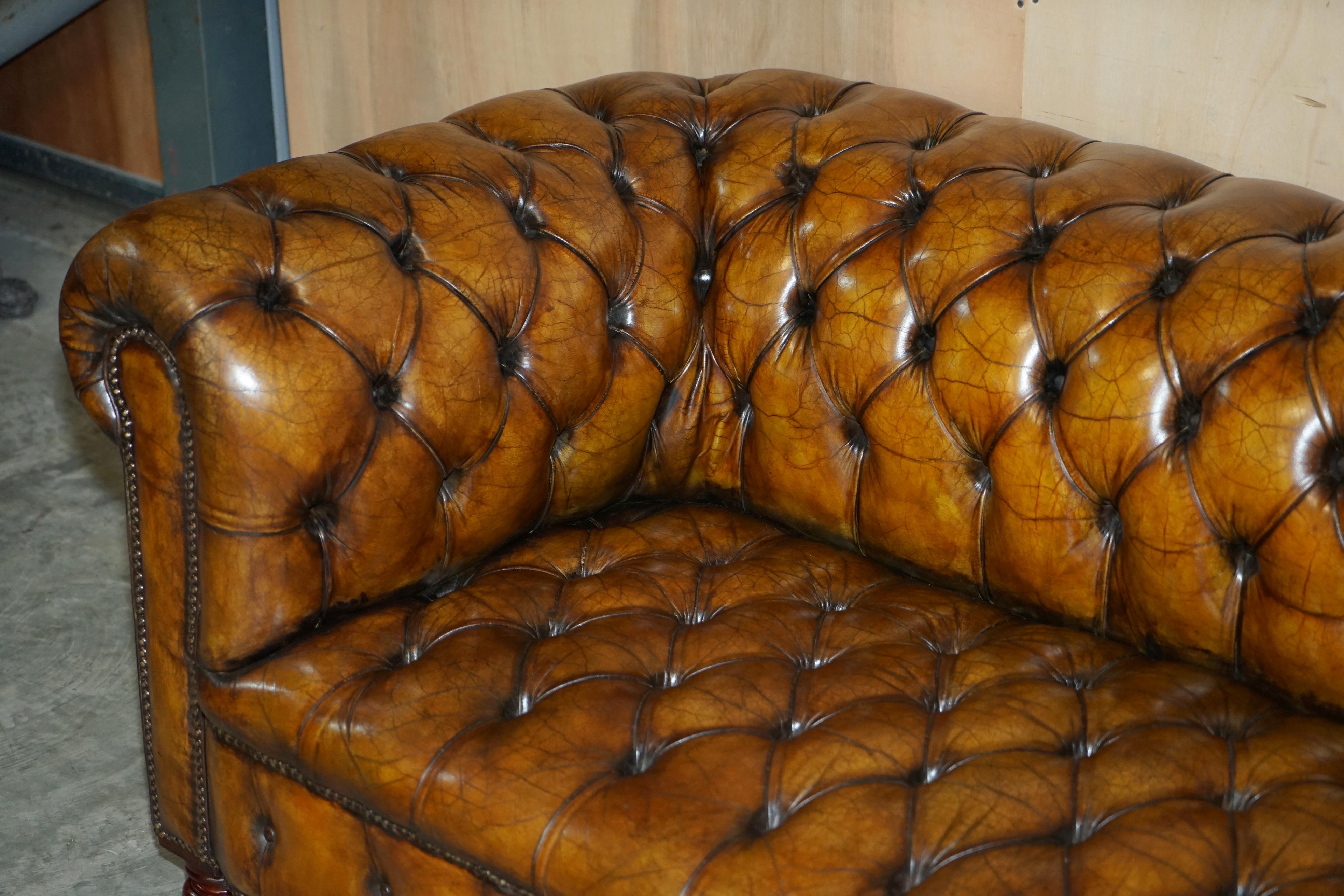 Must See Antique Restored Victorian Chesterfield Tufted Cigar Brown Leather Sofa 8