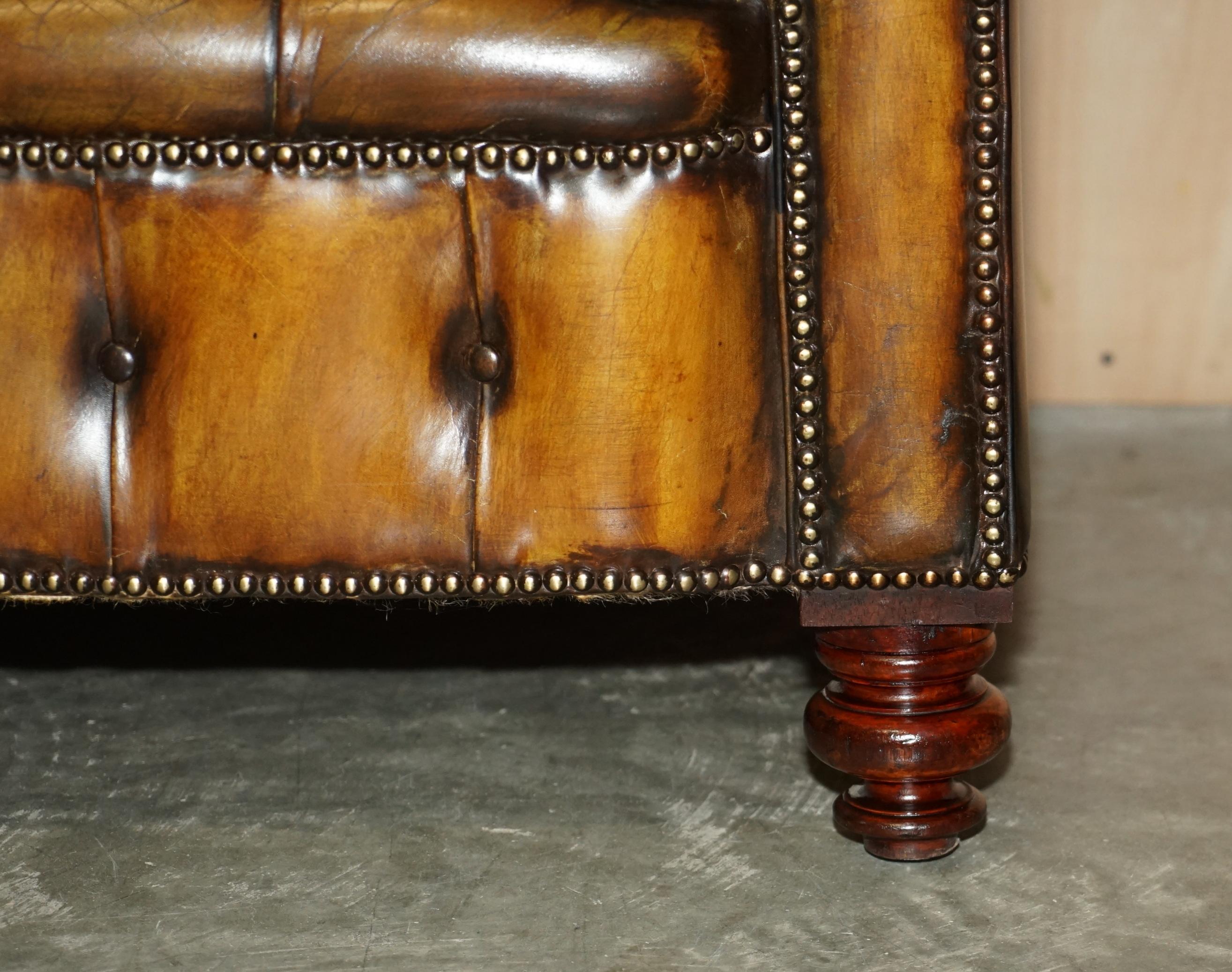 Hand-Crafted Must See Antique Restored Victorian Chesterfield Tufted Cigar Brown Leather Sofa