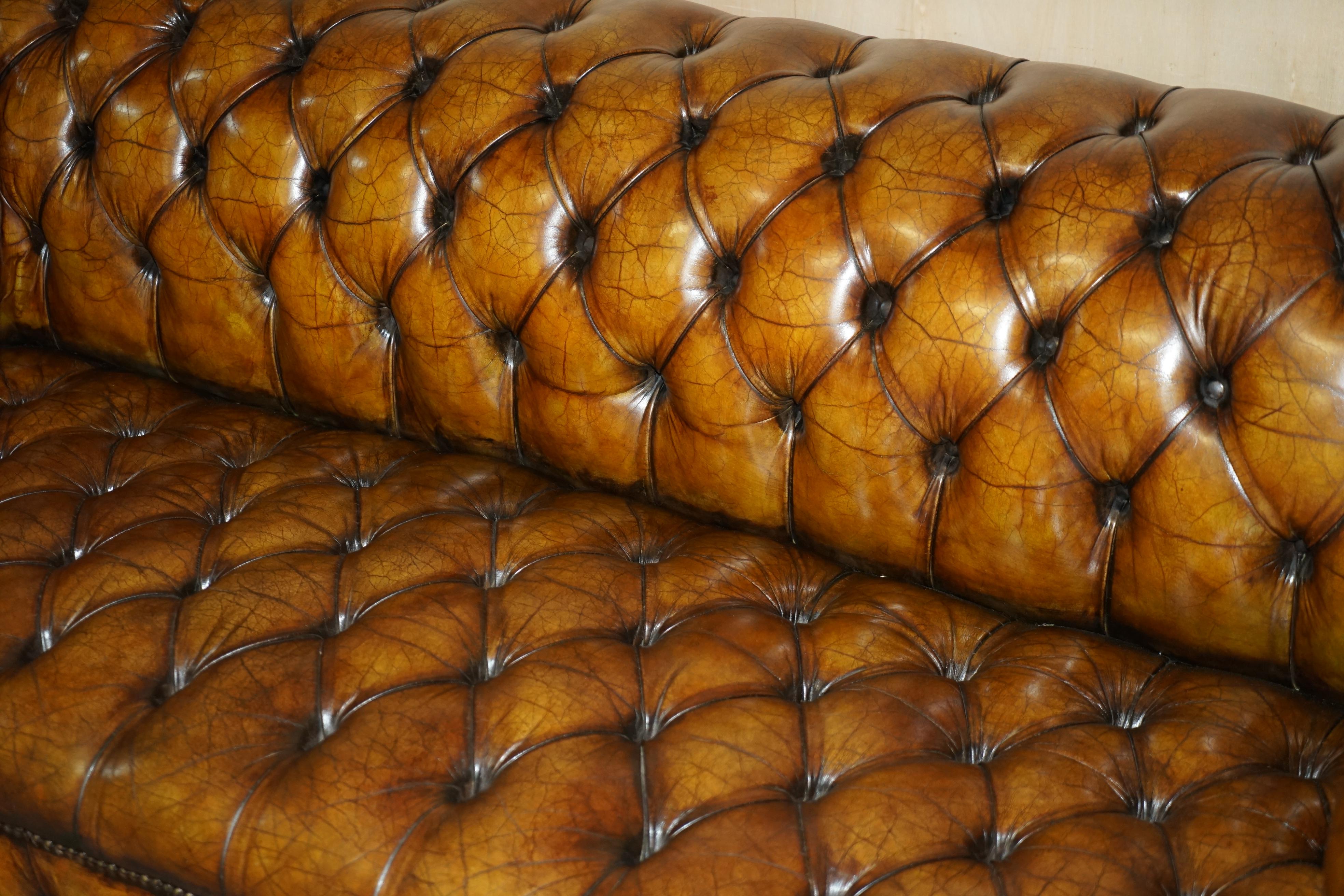 Must See Antique Restored Victorian Chesterfield Tufted Cigar Brown Leather Sofa 1