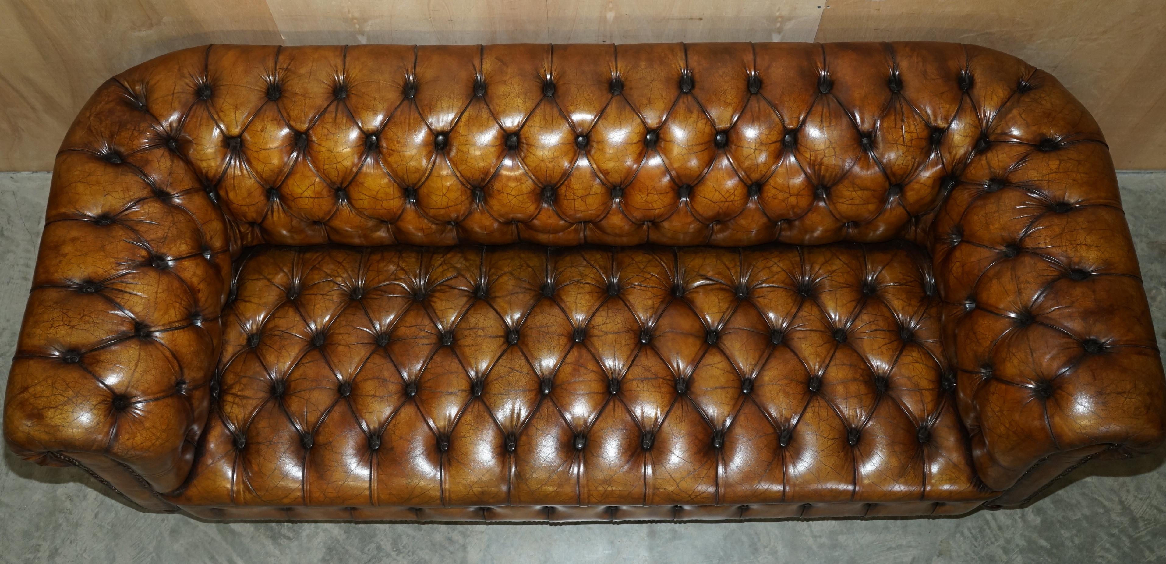 Must See Antique Restored Victorian Chesterfield Tufted Cigar Brown Leather Sofa 3