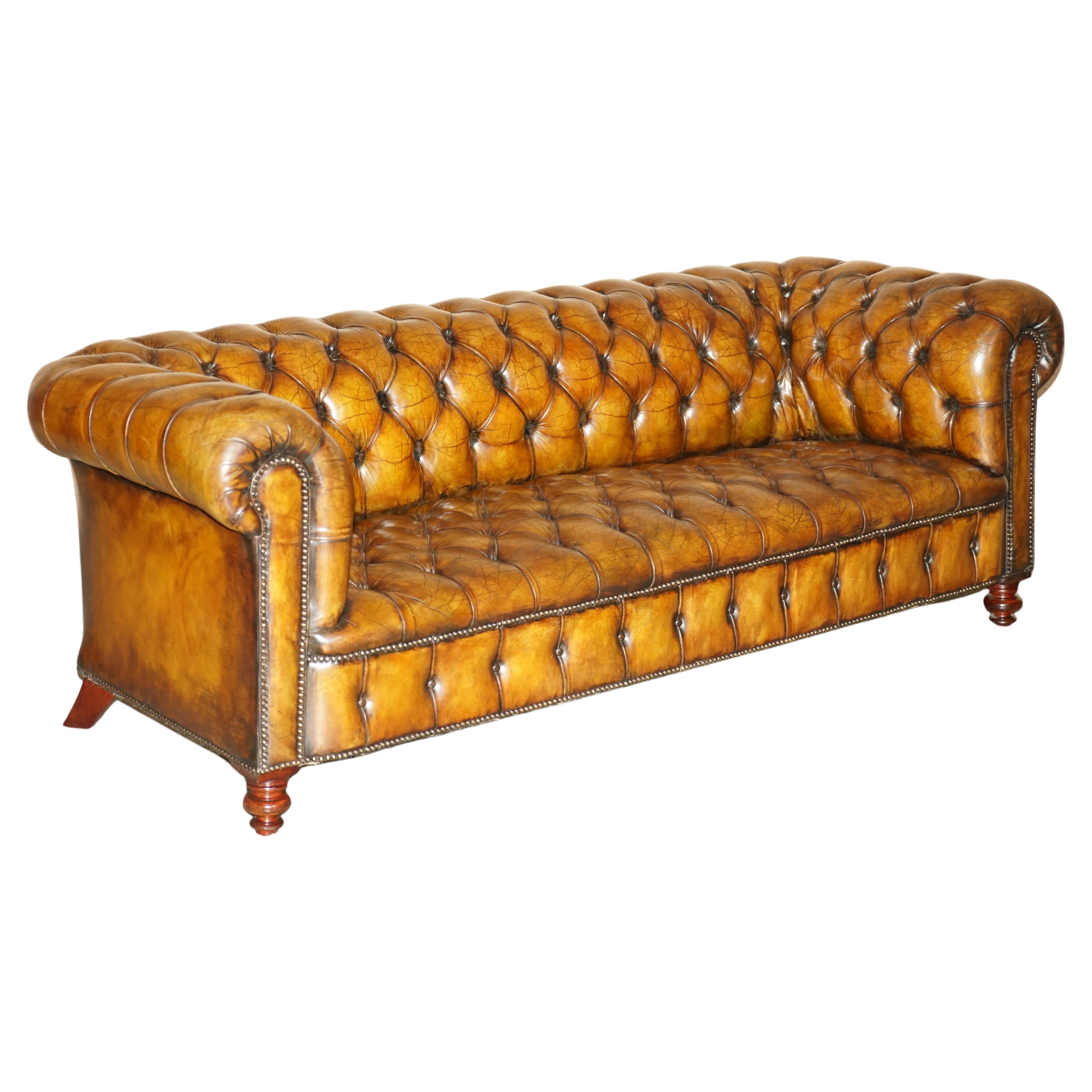 Must See Antique Restored Victorian Chesterfield Tufted Cigar Brown Leather  Sofa For Sale at 1stDibs | cigar couch
