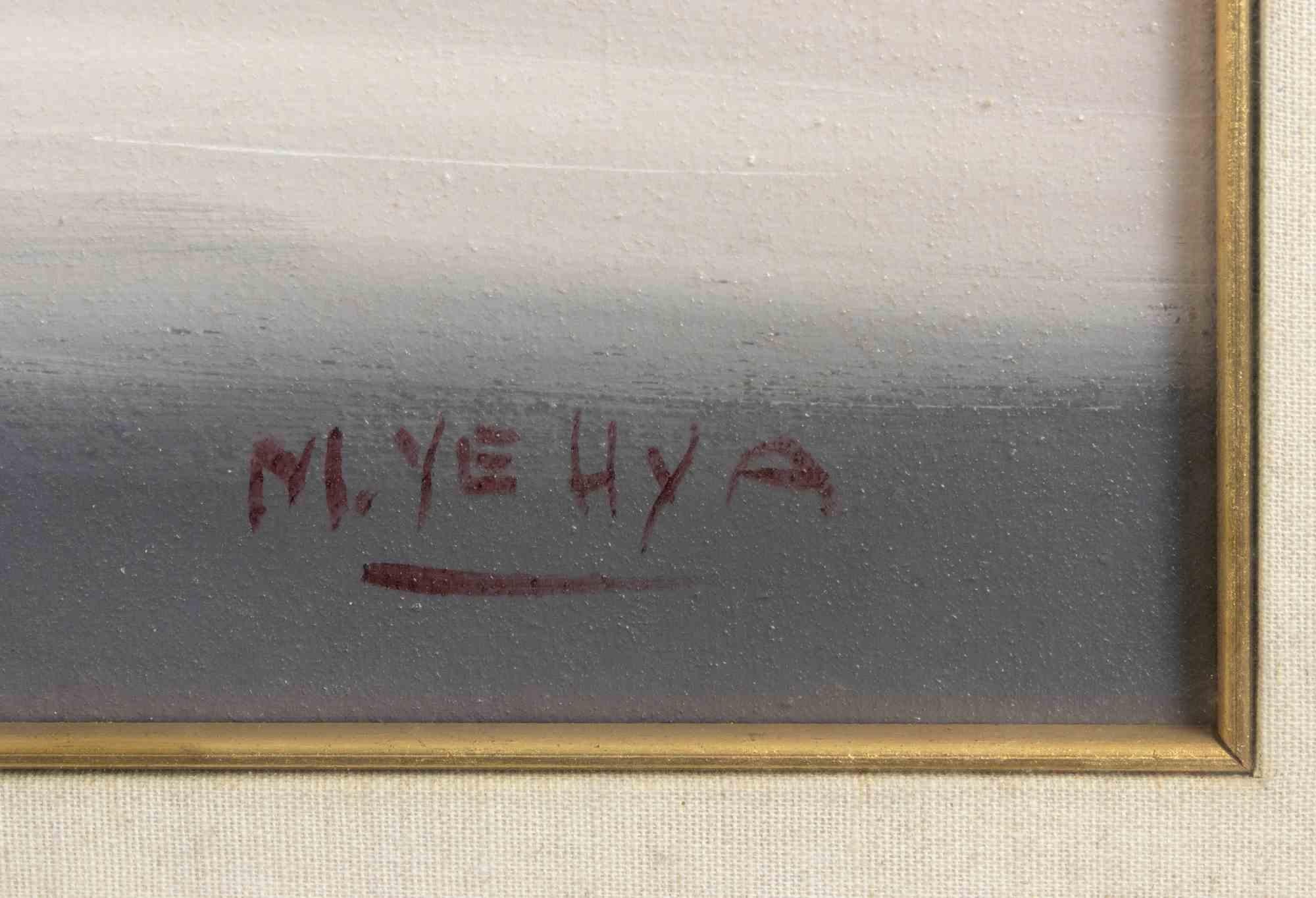 Paesaggio con barche - Dipinto di Mustapha Yehya - metà del XX secolo in vendita 1