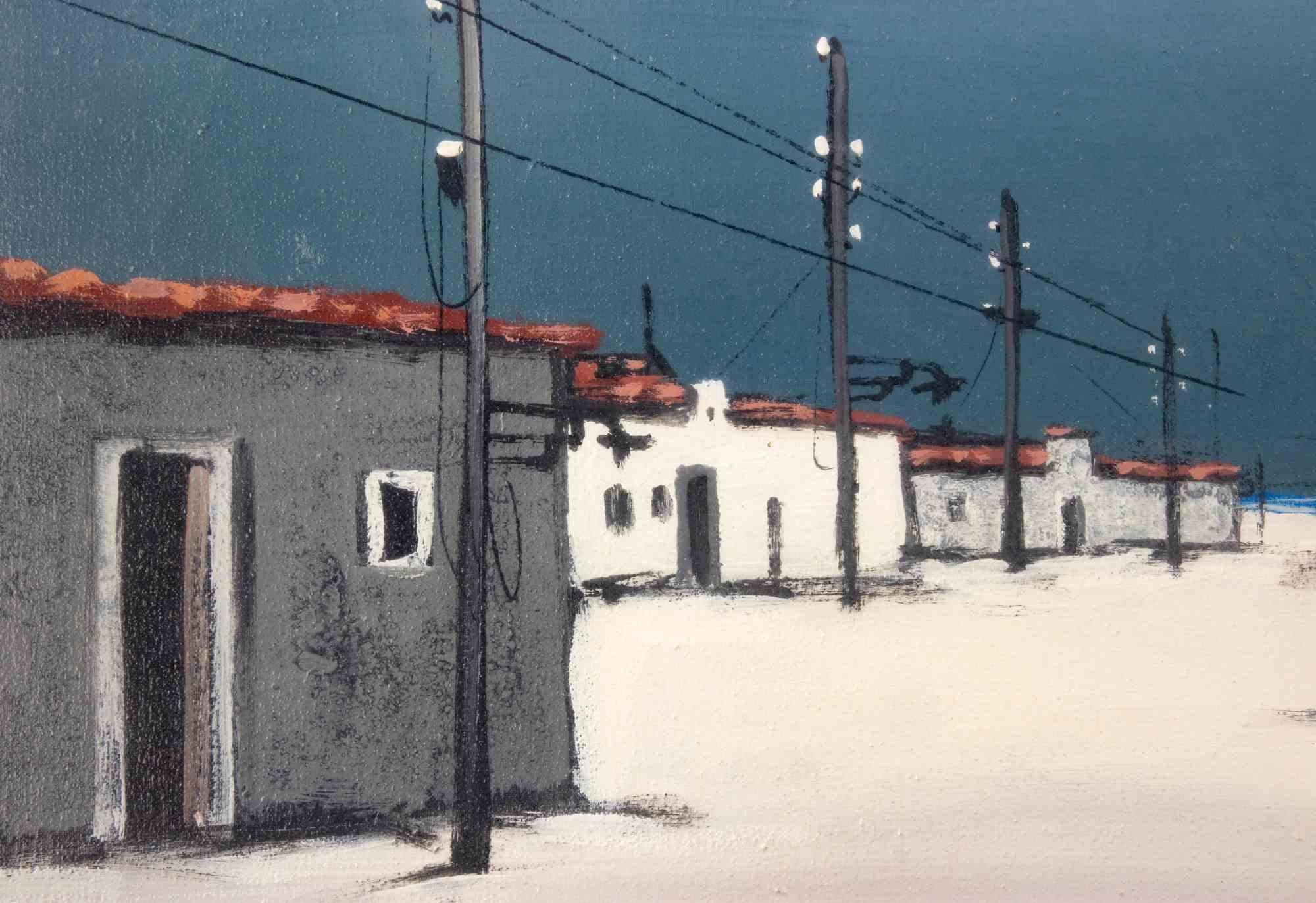 Paesaggio con barche - Dipinto di Mustapha Yehya - metà del XX secolo in vendita 4