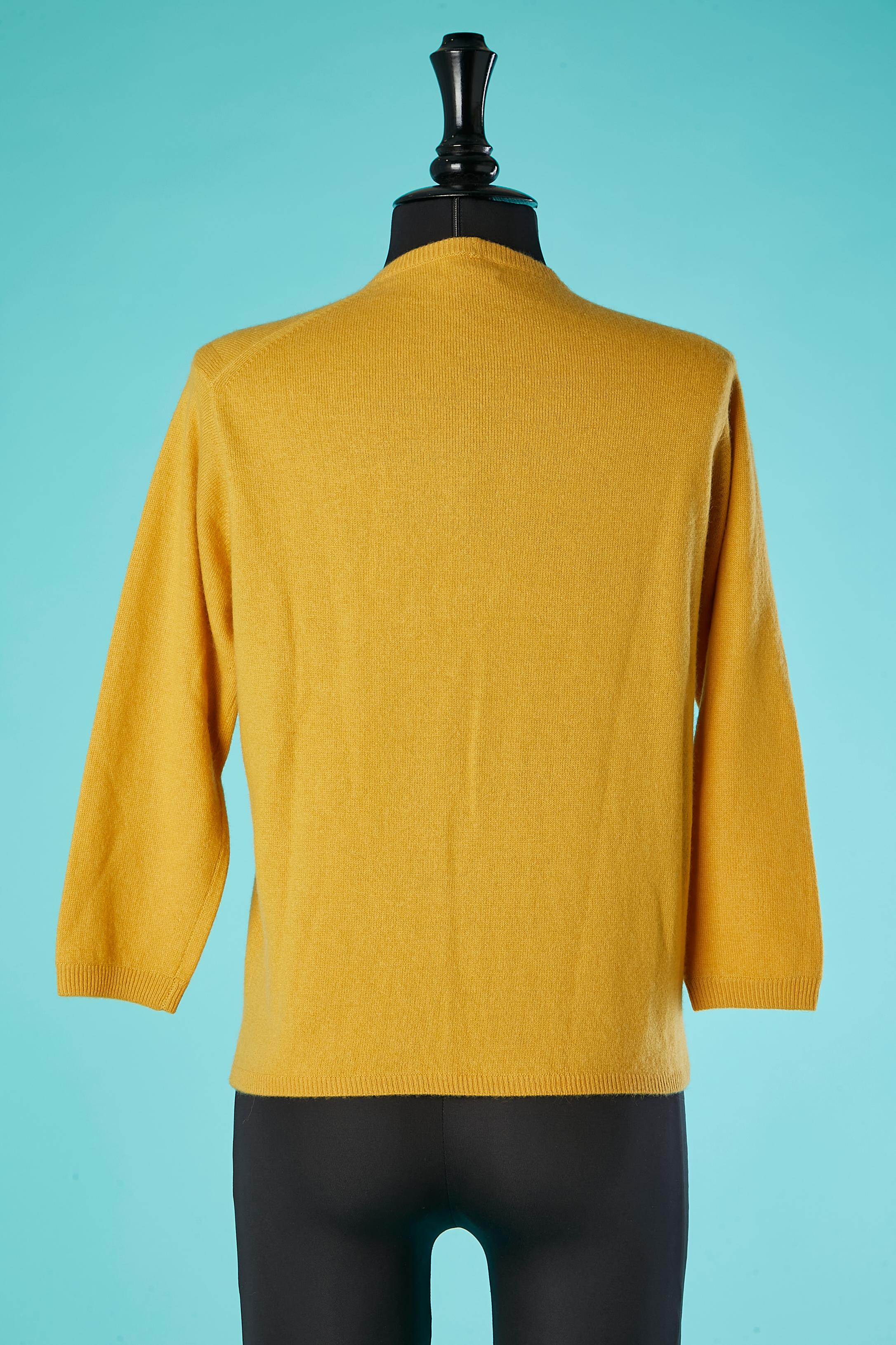Women's Mustard and navy cashmere knit Trompe-l'oeil cardigan Roberta by R. Di Camarino For Sale