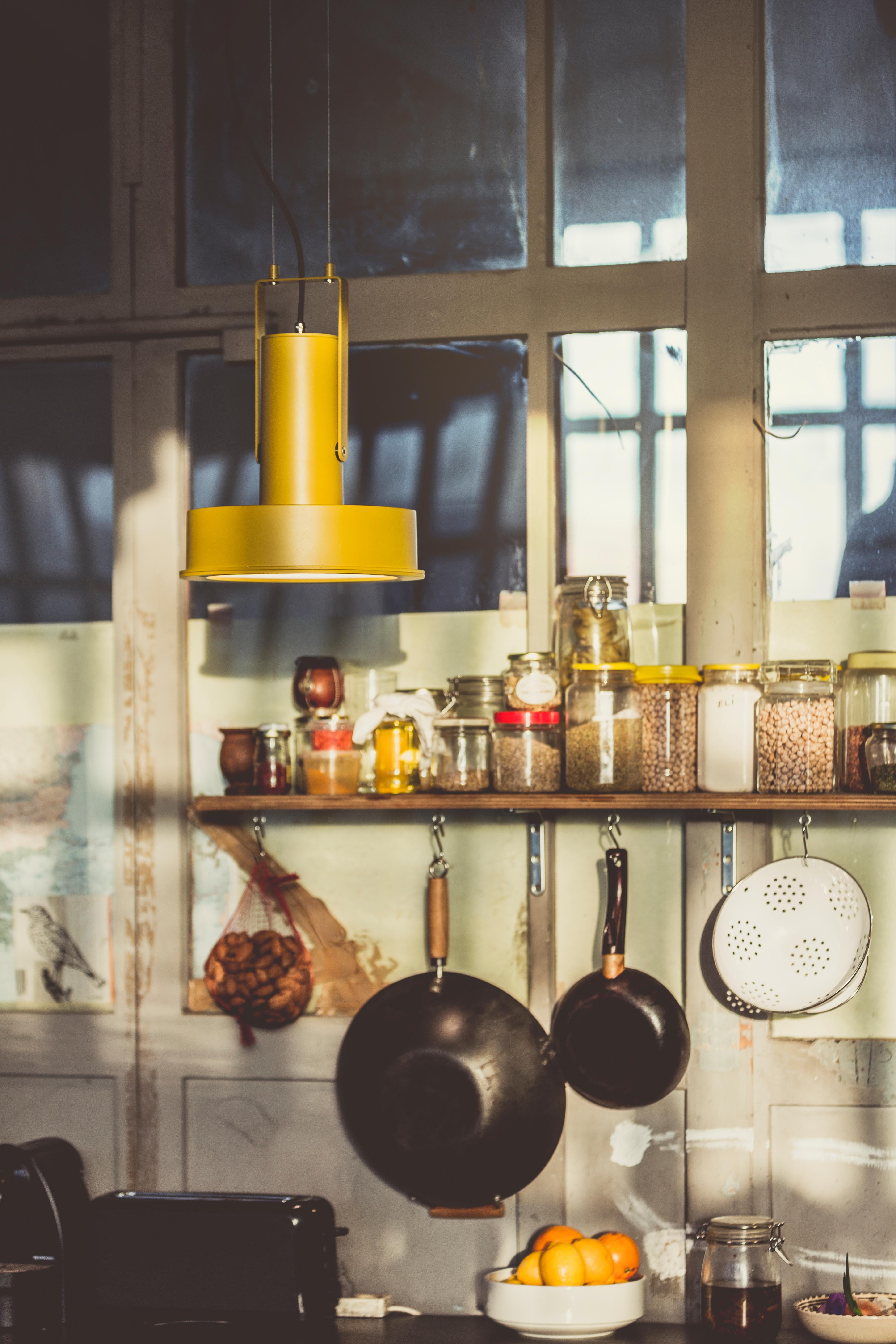 Modern Mustard Arne Domus Pendant Lamp by Santa & Cole For Sale