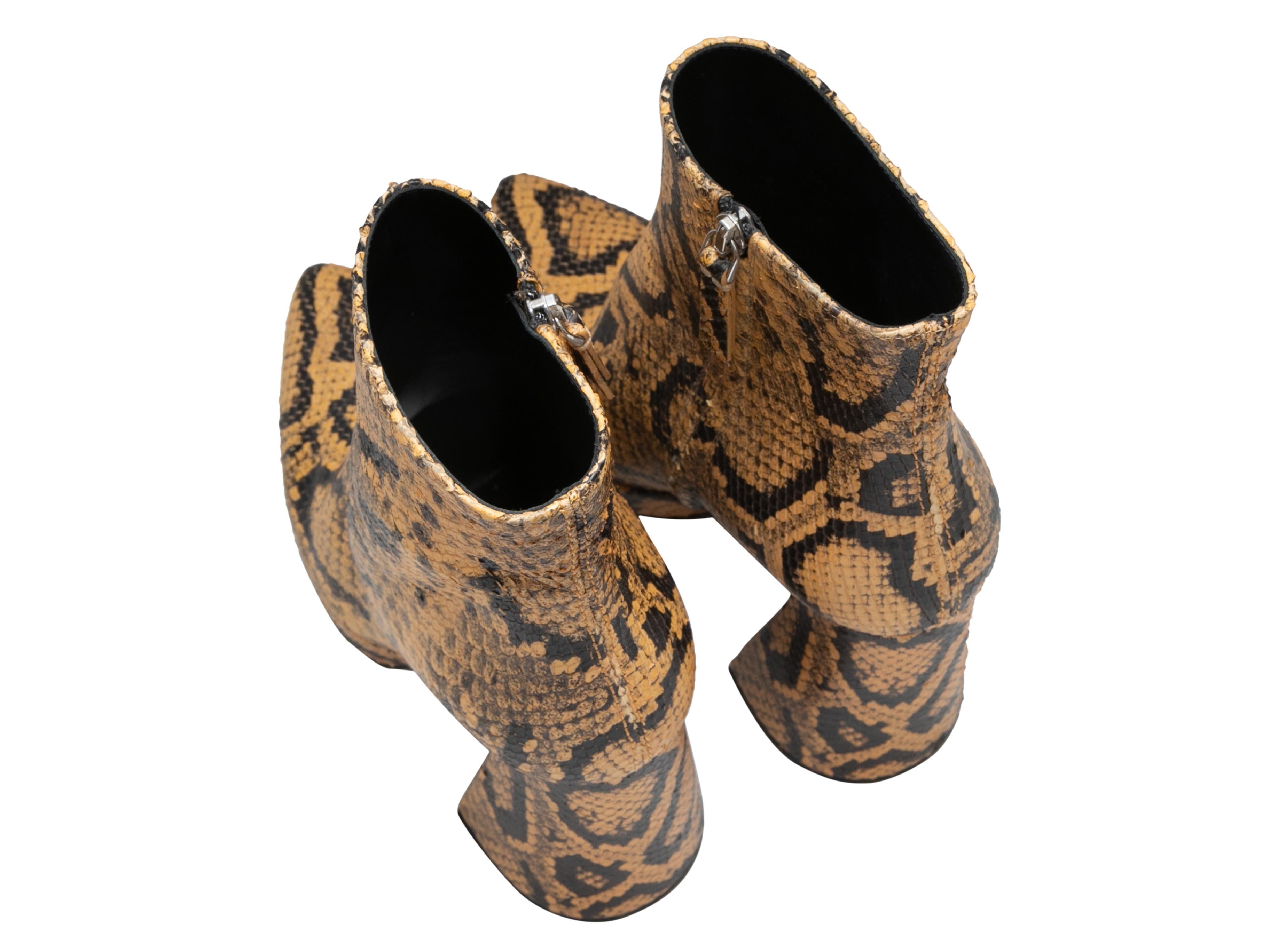 Yellow Mustard & Black Proenza Schouler Pointed-Toe Snakeskin Ankle Boots Size 37 For Sale