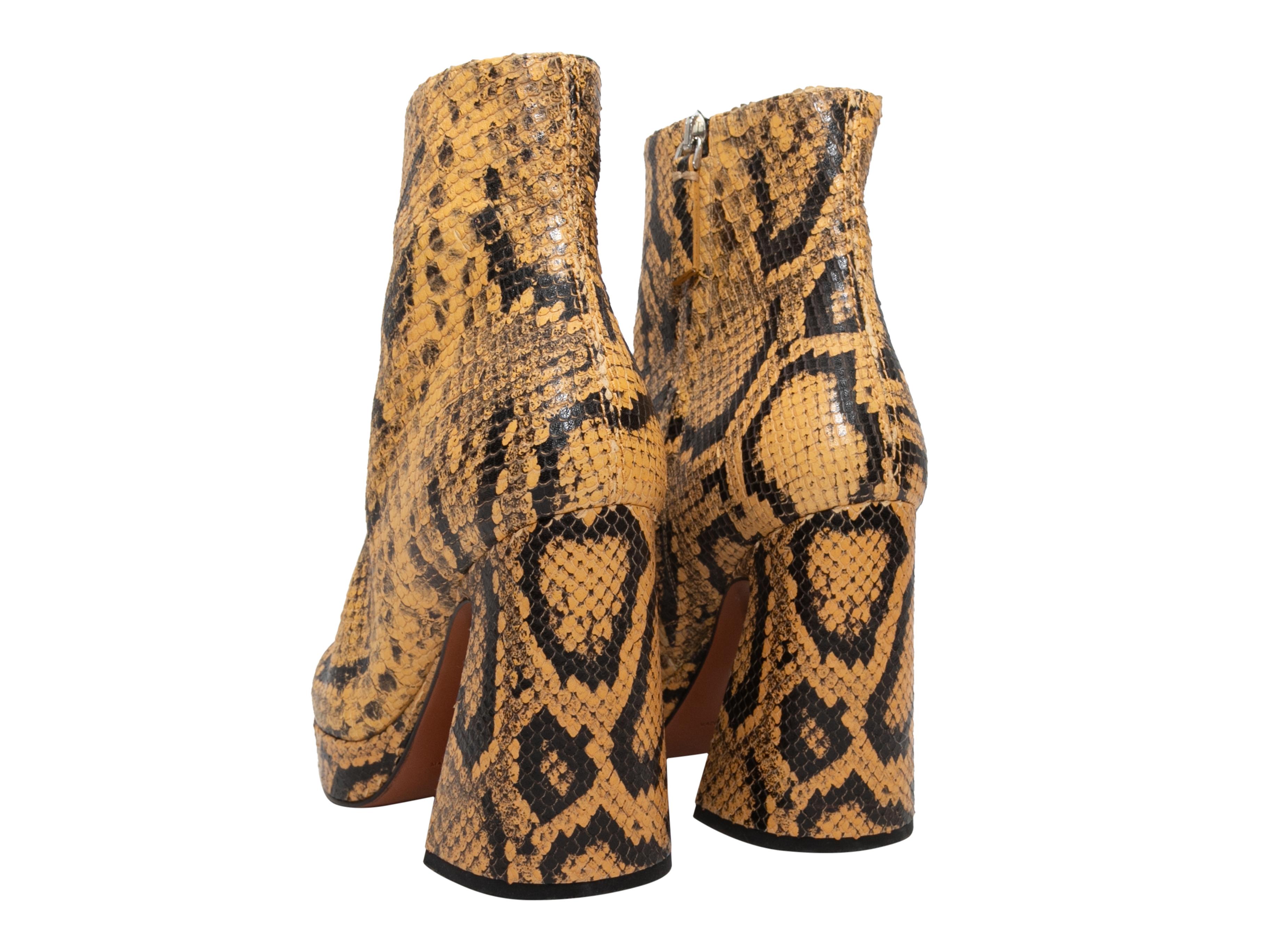 Mustard & Black Proenza Schouler Pointed-Toe Snakeskin Ankle Boots Size 37 In Good Condition For Sale In New York, NY