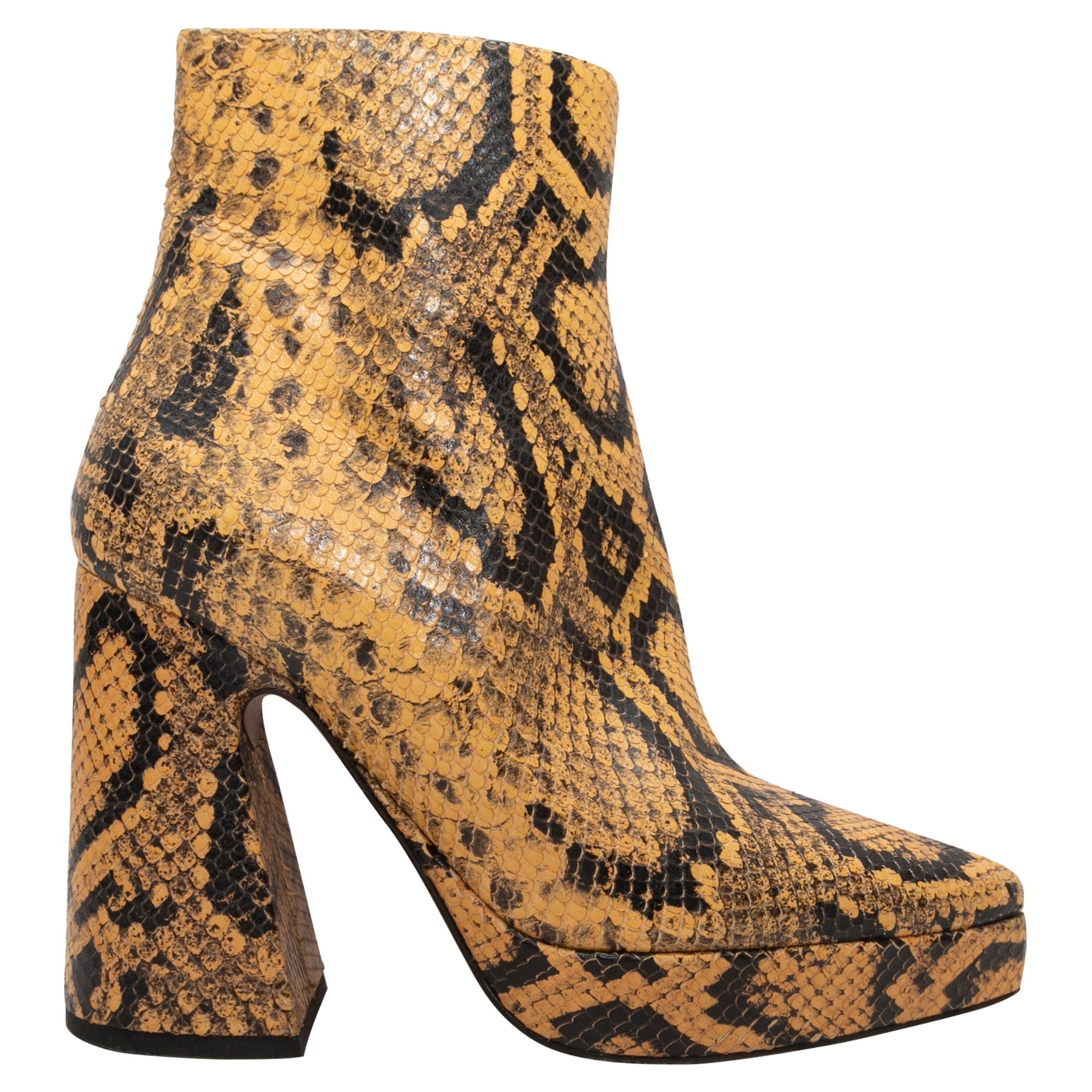 Mustard & Black Proenza Schouler Pointed-Toe Snakeskin Ankle Boots Size 37
