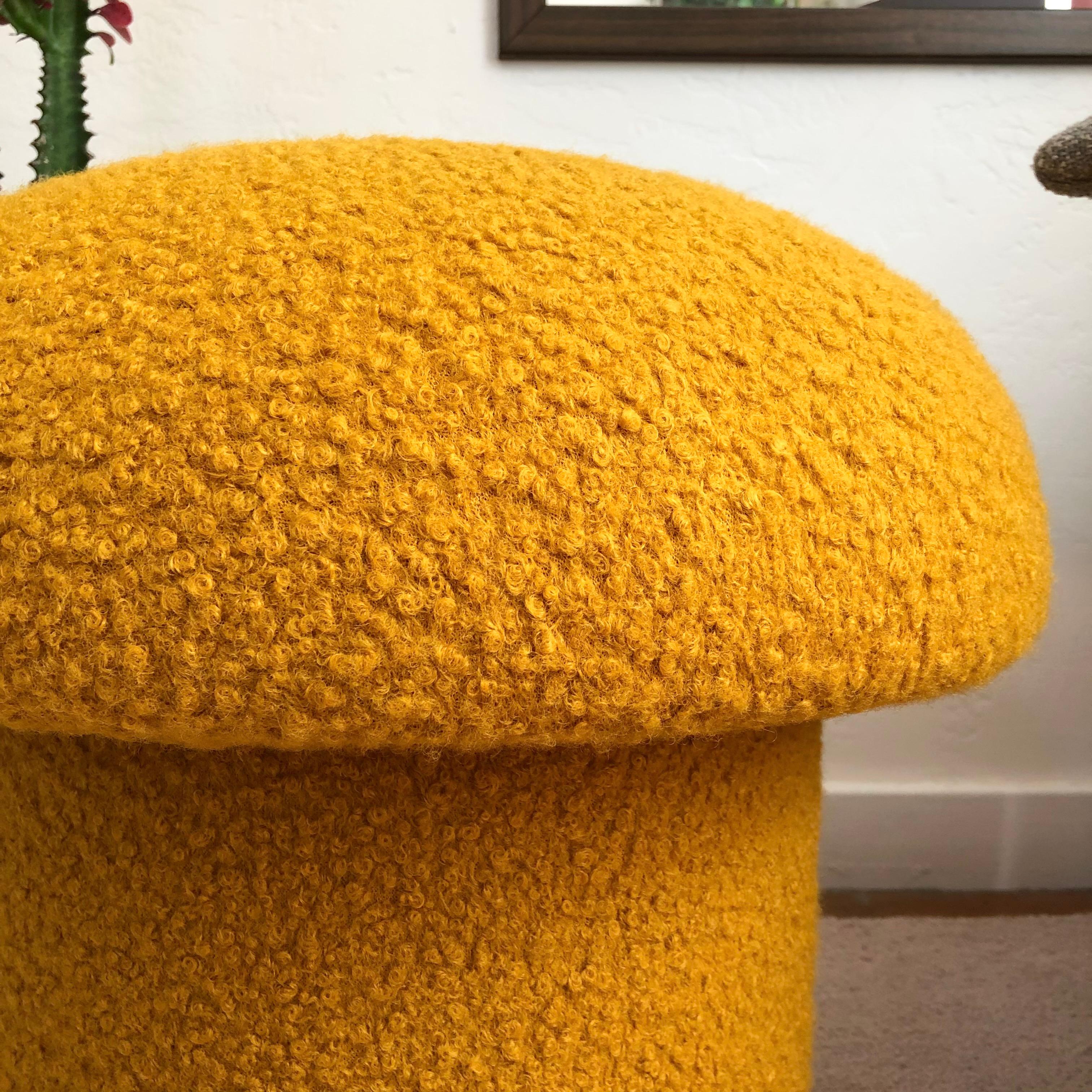 Mid-Century Modern Mustard Boucle Mushroom Ottoman