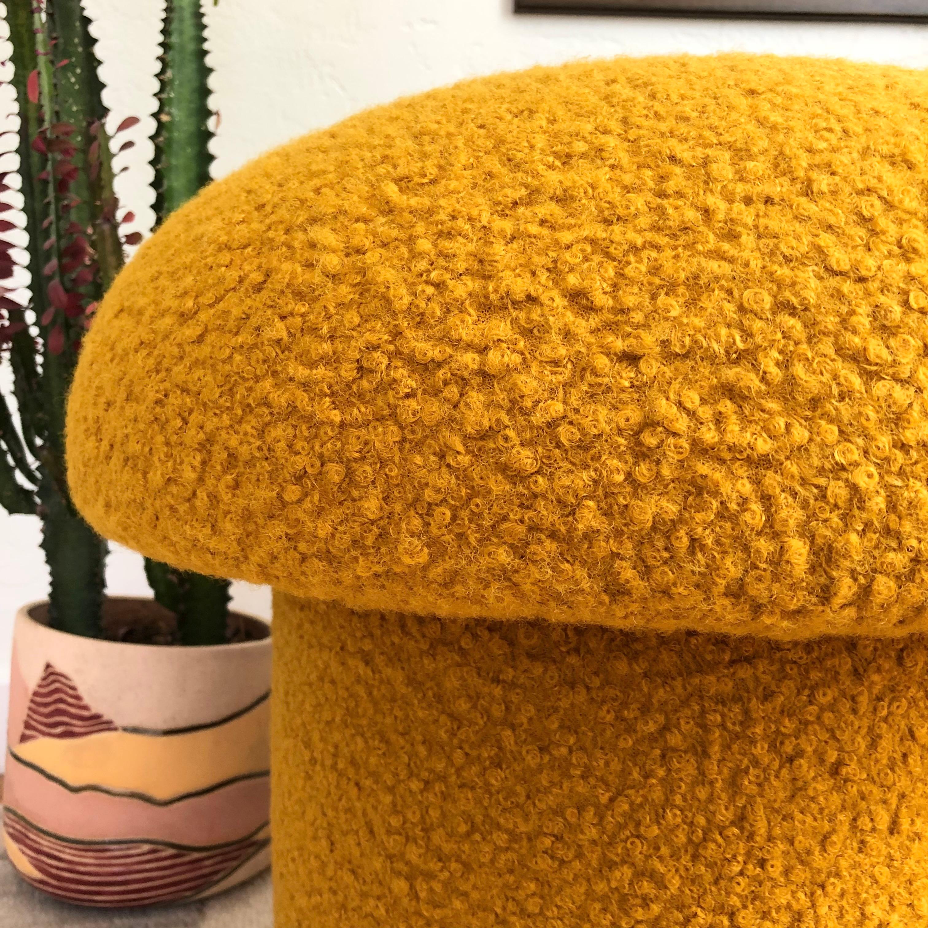 Mustard Boucle Mushroom Ottoman In New Condition In Vallejo, CA