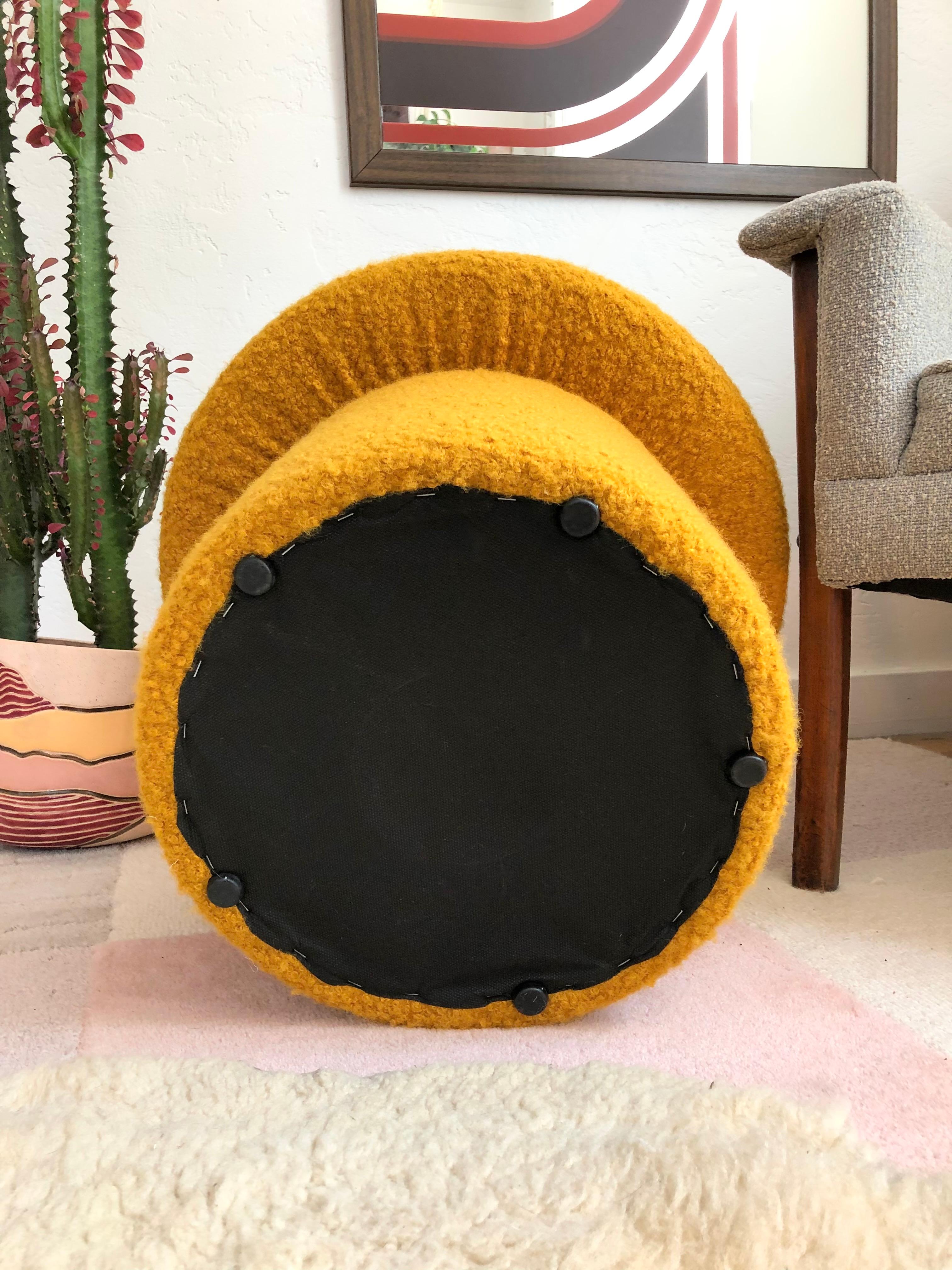 Mushroom Ottoman in Mustard Boucle In New Condition For Sale In Vallejo, CA