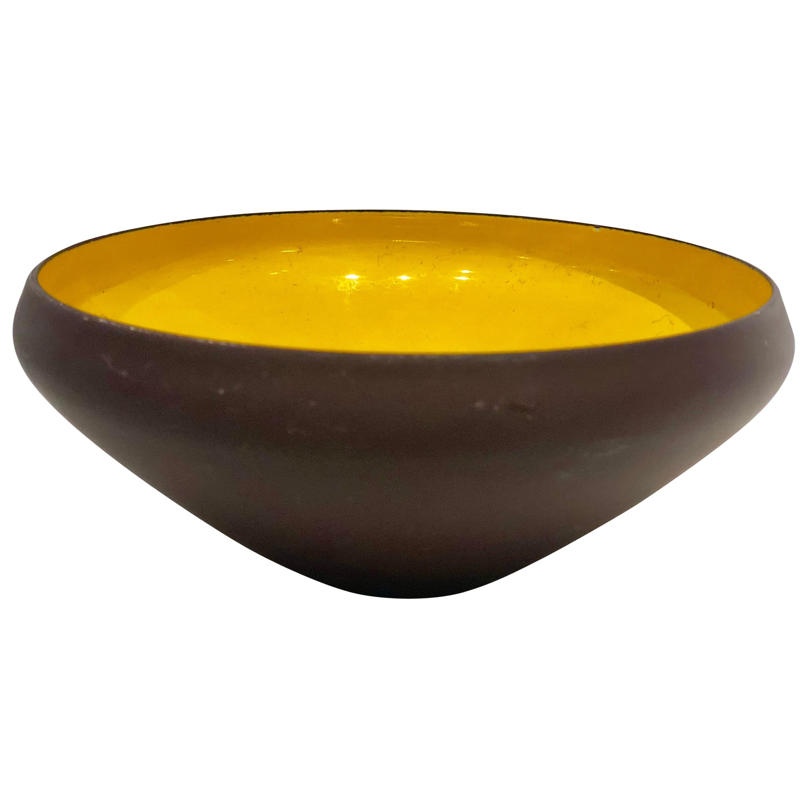 Mustard & Brown Enamel Metal Danish Modern Petite Bowl