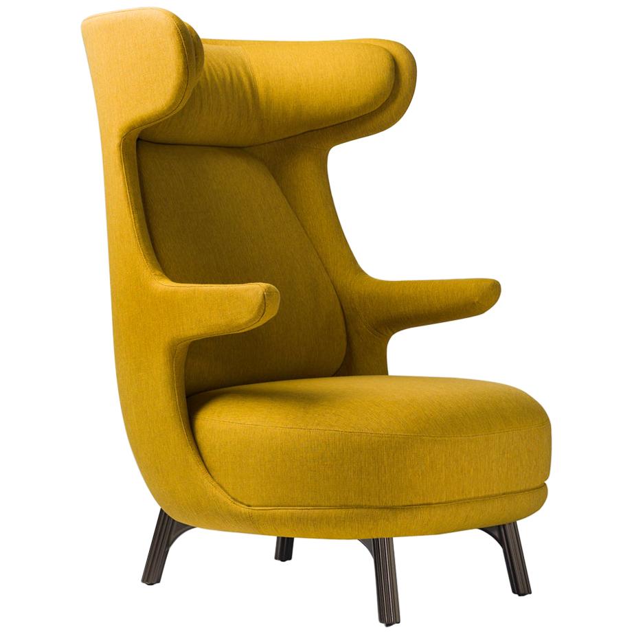 "Dino" contemporary armchair / lounge chair by Jamie Hayon, mustard fabric  For Sale