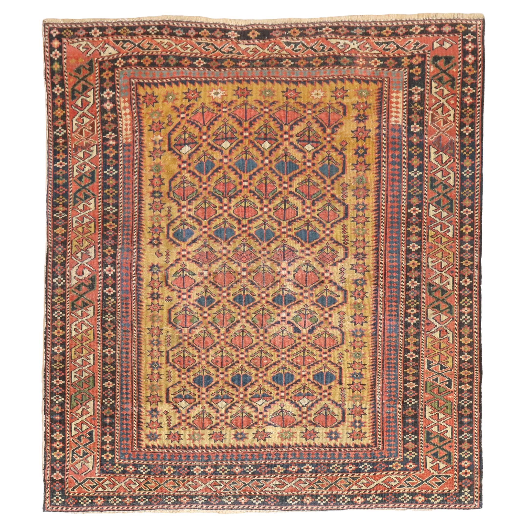 Mustard Field Square Antique Caucasian Shirvan Late 19th Century Rug