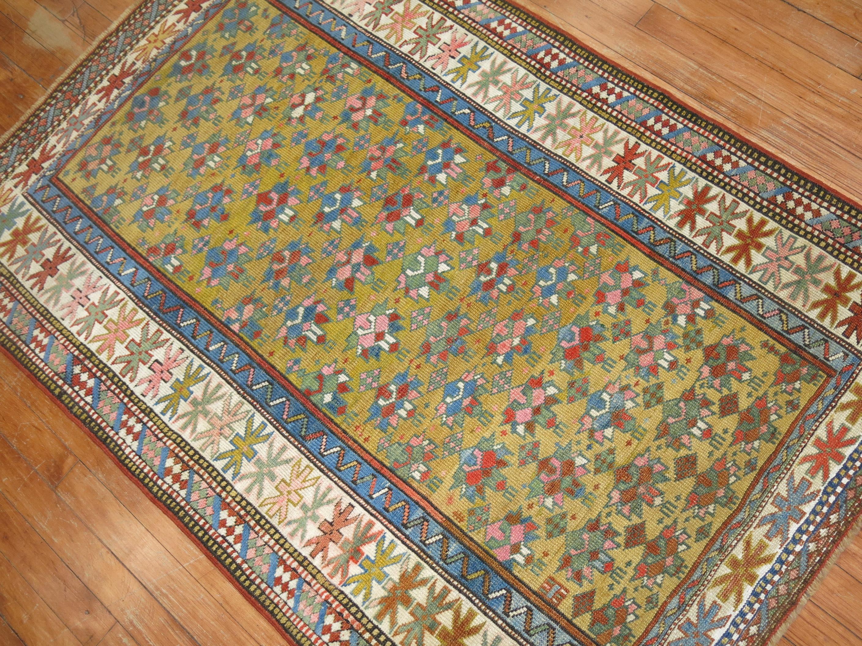 Mustard Field Tribal Late 19th Century Antique Caucasian Shirvan Rug In Excellent Condition In New York, NY