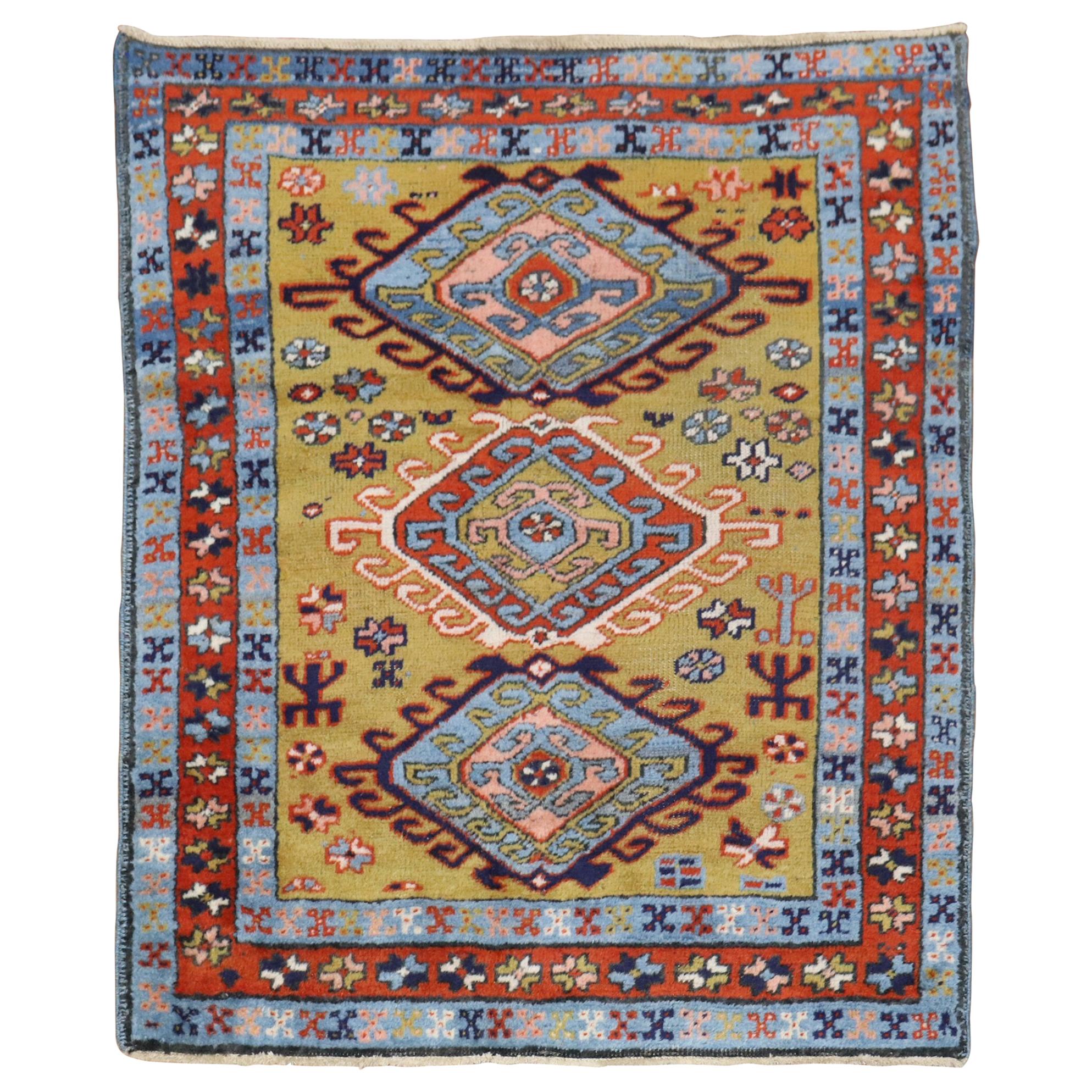 Mustard Field Tribal Northwest Persian Heriz Square Rug