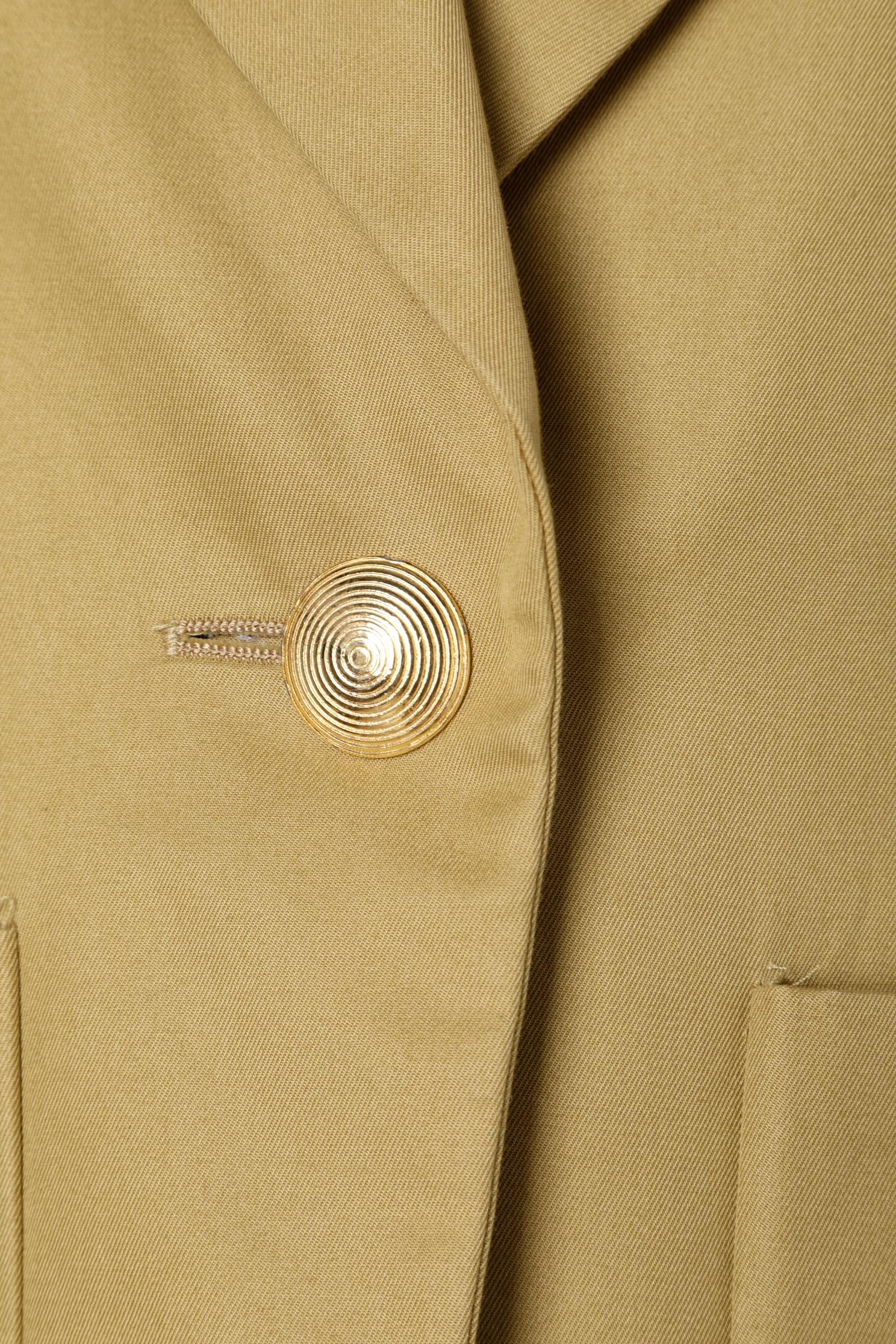 Senfgrüne Baumwolle  Jacke mit goldenen Metallknöpfen YSL Rive Gauche  (Braun) im Angebot