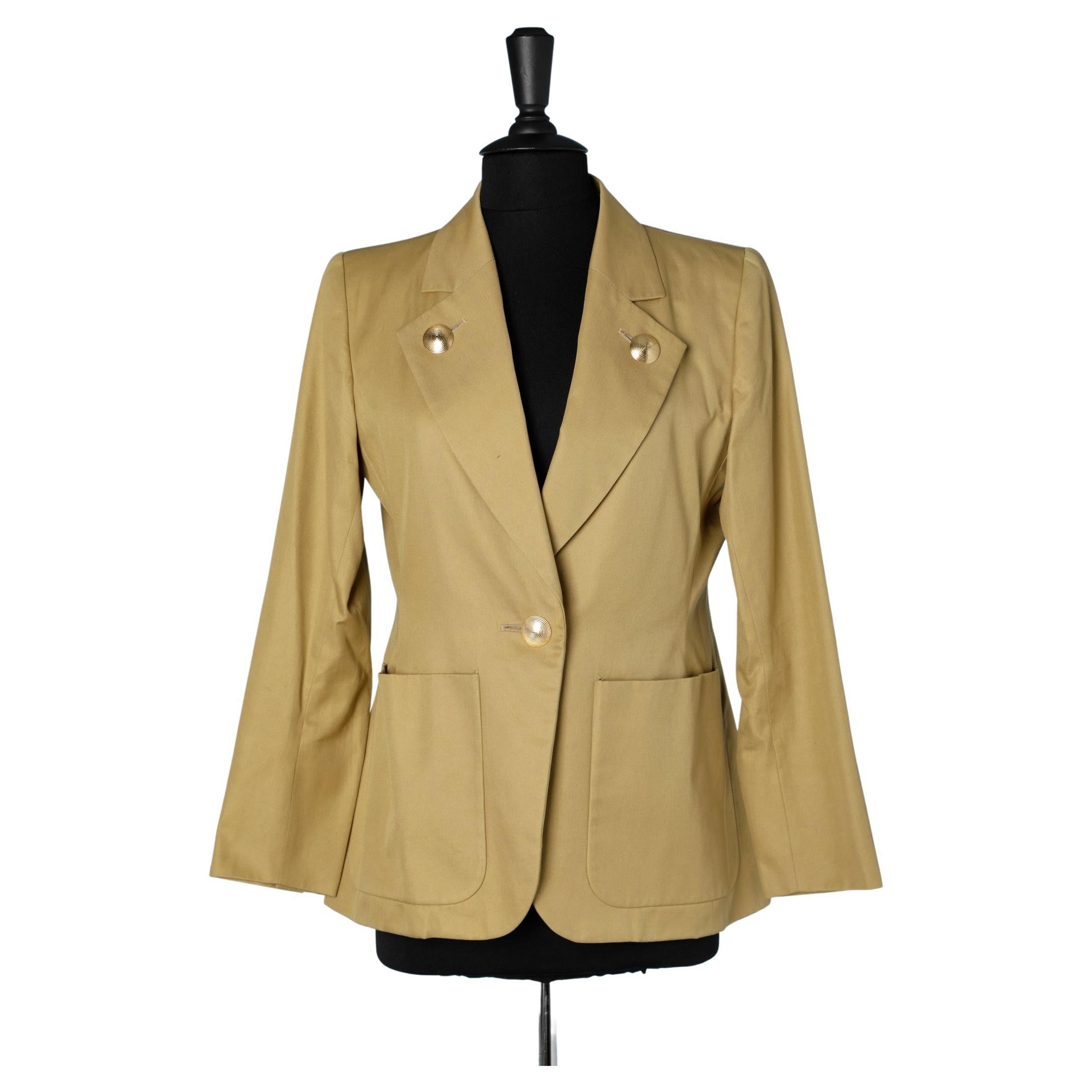 Senfgrüne Baumwolle  Jacke mit goldenen Metallknöpfen YSL Rive Gauche  im Angebot