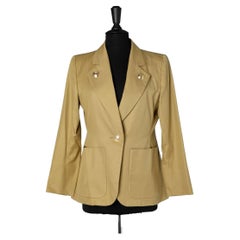 Mustard green cotton  jacket with gold metal buttons YSL Rive Gauche 