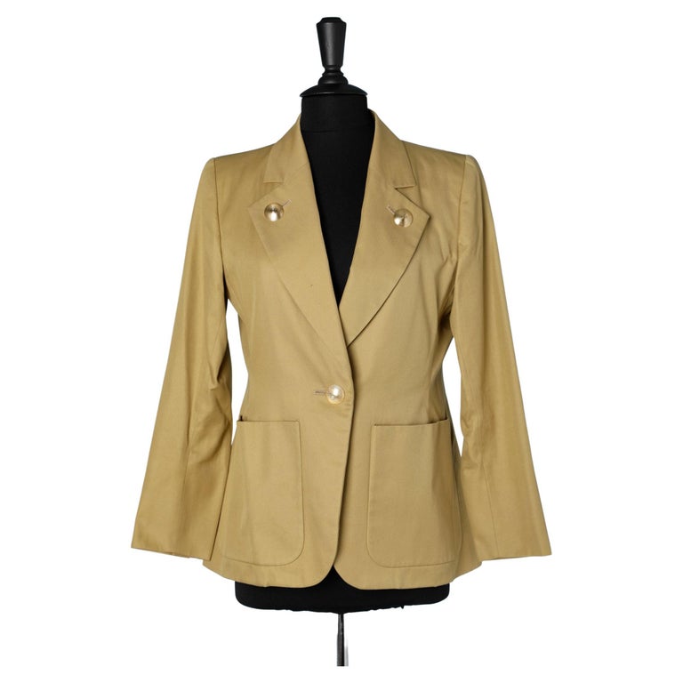 Mustard green cotton jacket with gold metal buttons YSL Rive Gauche For Sale at 1stDibs