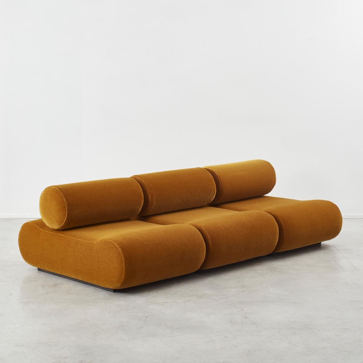 Designed in 1969 but unveiled at the 1972 Cologne international furniture fair in Germany, Klaus Uredat’s sofa design involves elements that can be rearranged in a wide variety of possible configurations. The two pieces of each seat, themselves