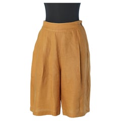 Mustard linen bermuda with pocket on both side and back MONTANA  Circa 1980's