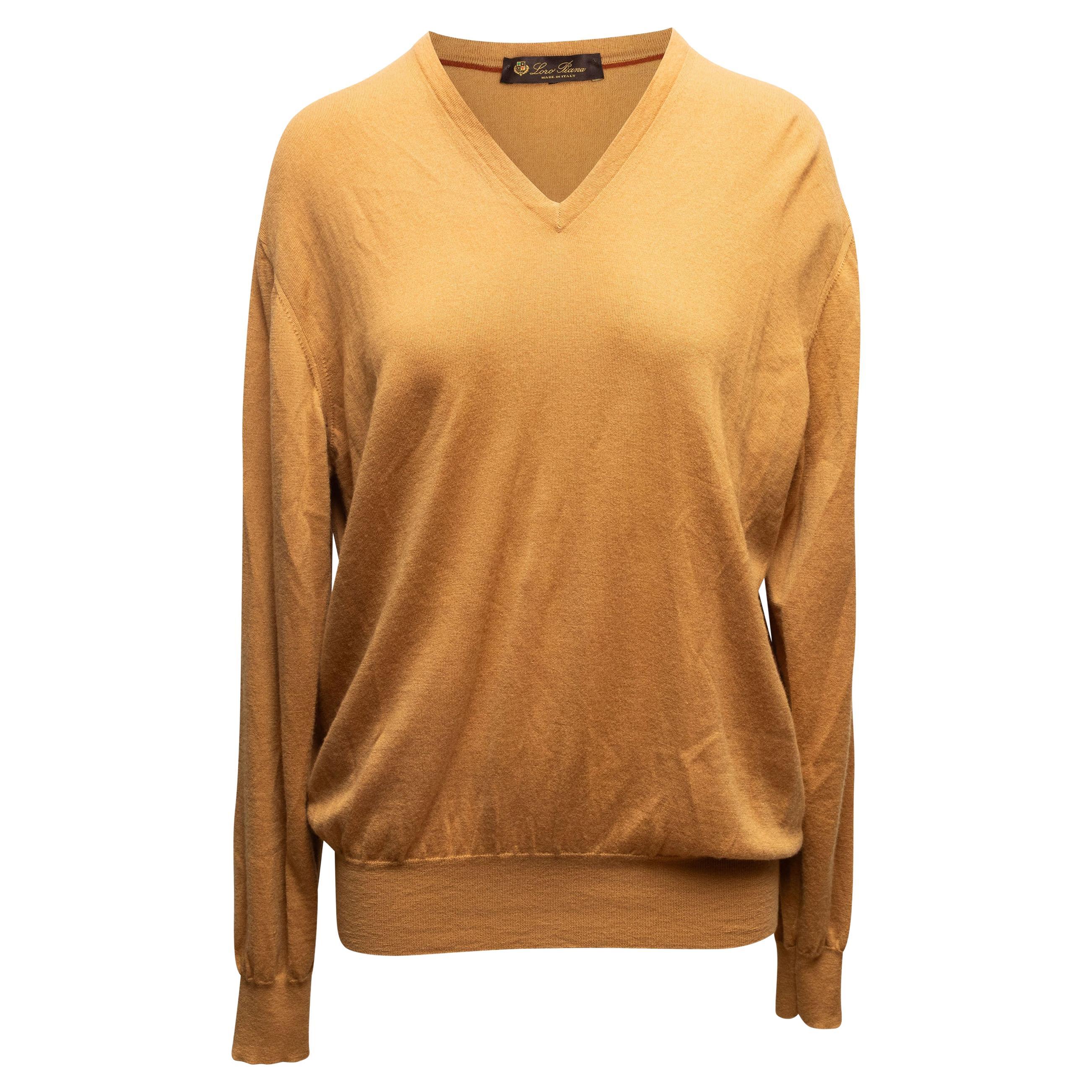 Mustard Loro Piana Cashmere V-Neck Sweater Size IT 54