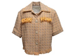 Mustard & Multicolor Lanvin Virgin Wool Tweed Short Sleeve Button-Up Top Size FR