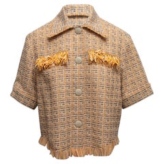 Mustard & Multicolor Lanvin Virgin Wool Tweed Short Sleeve Button-Up Top Size FR