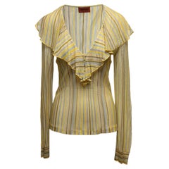 Mustard & Multicolor Missoni gestreiftes Top mit Rüschenbesatz Größe US M