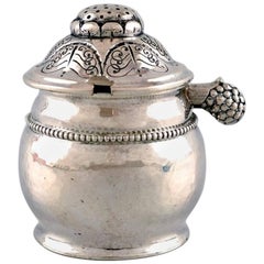 Antique Mustard pot by Evald Nielsen, Denmark in hammered silver, circa 1920