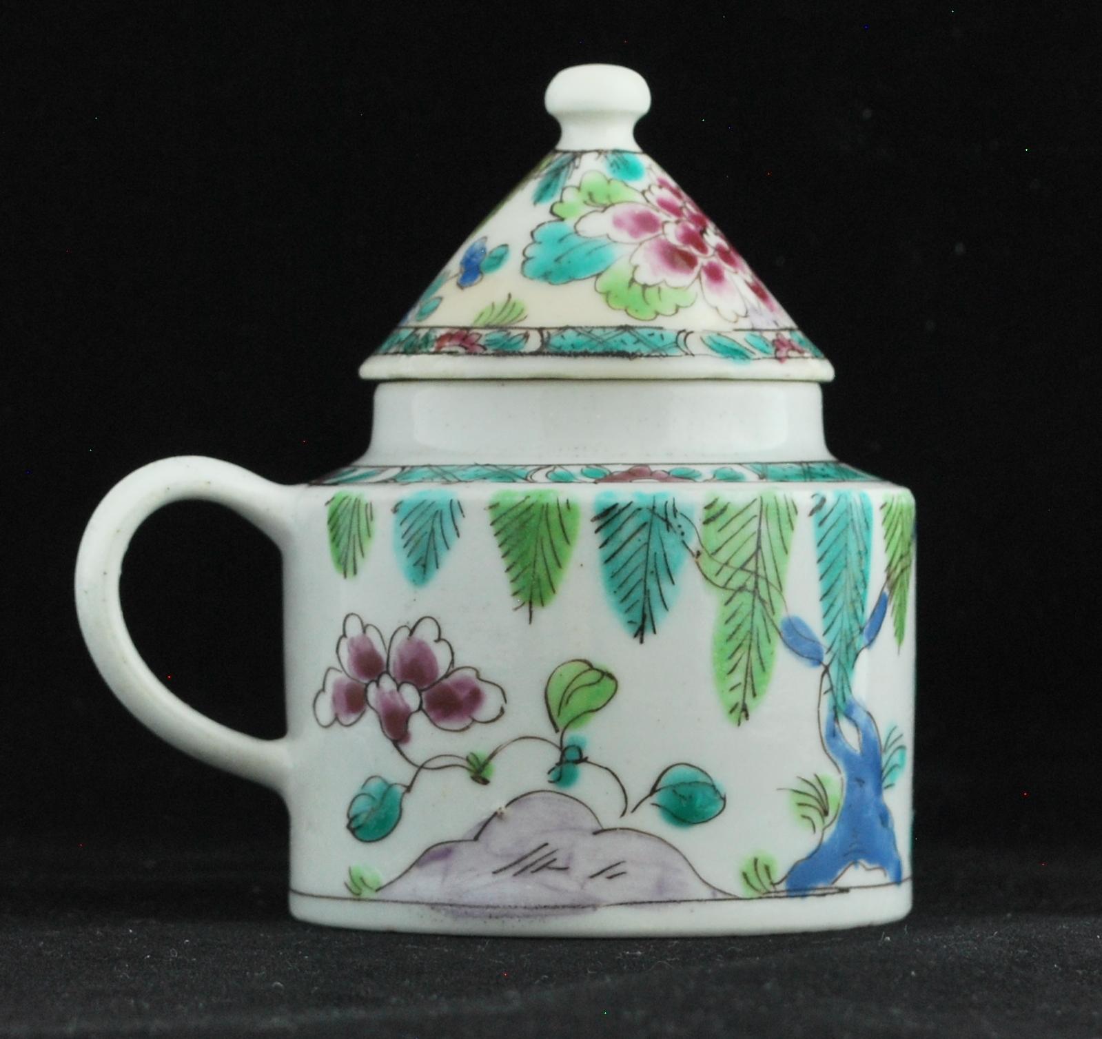 Chinoiserie Mustard Pot, Enamelled in Famille Rose, Bow, circa 1753