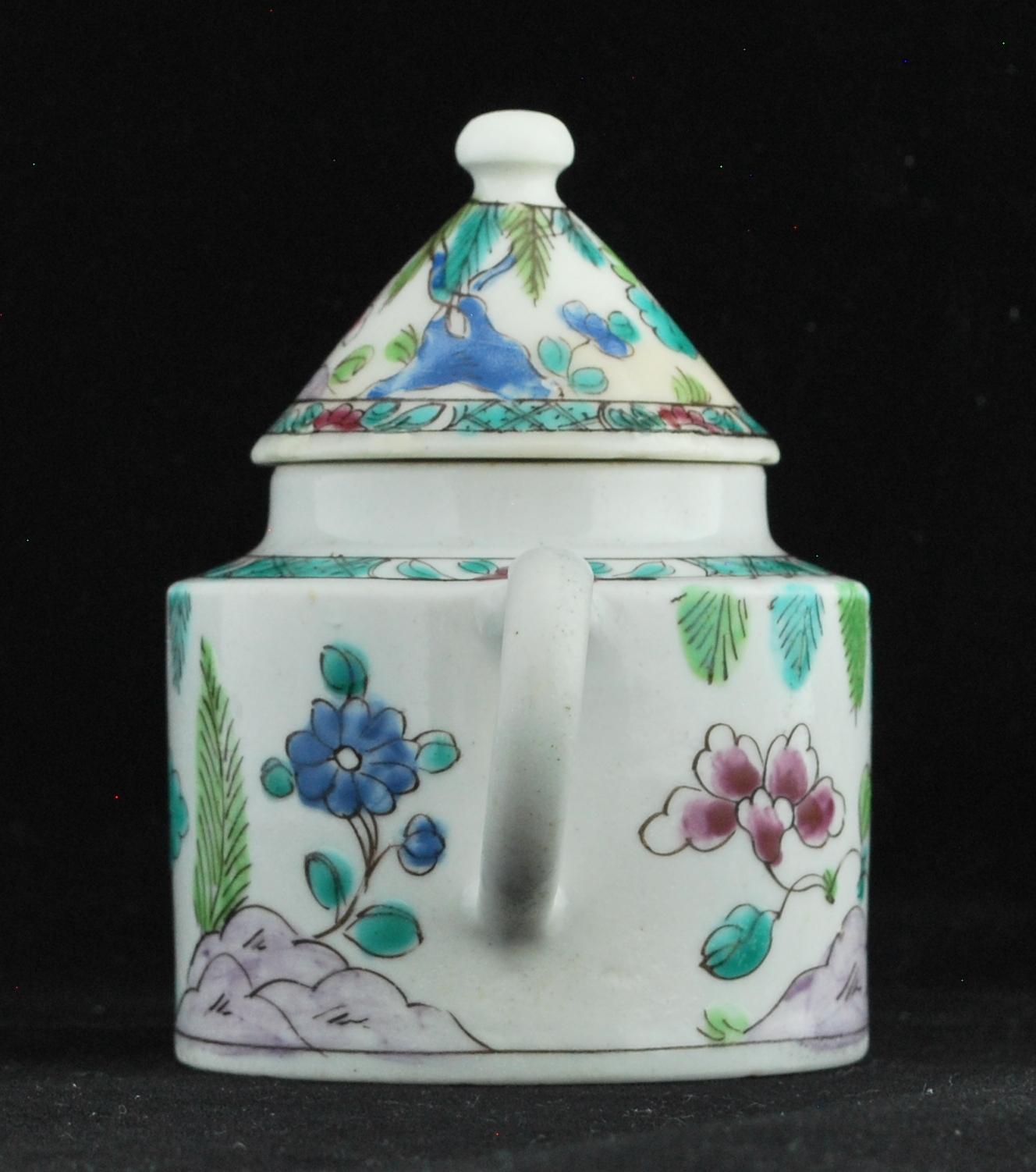 English Mustard Pot, Enamelled in Famille Rose, Bow, circa 1753