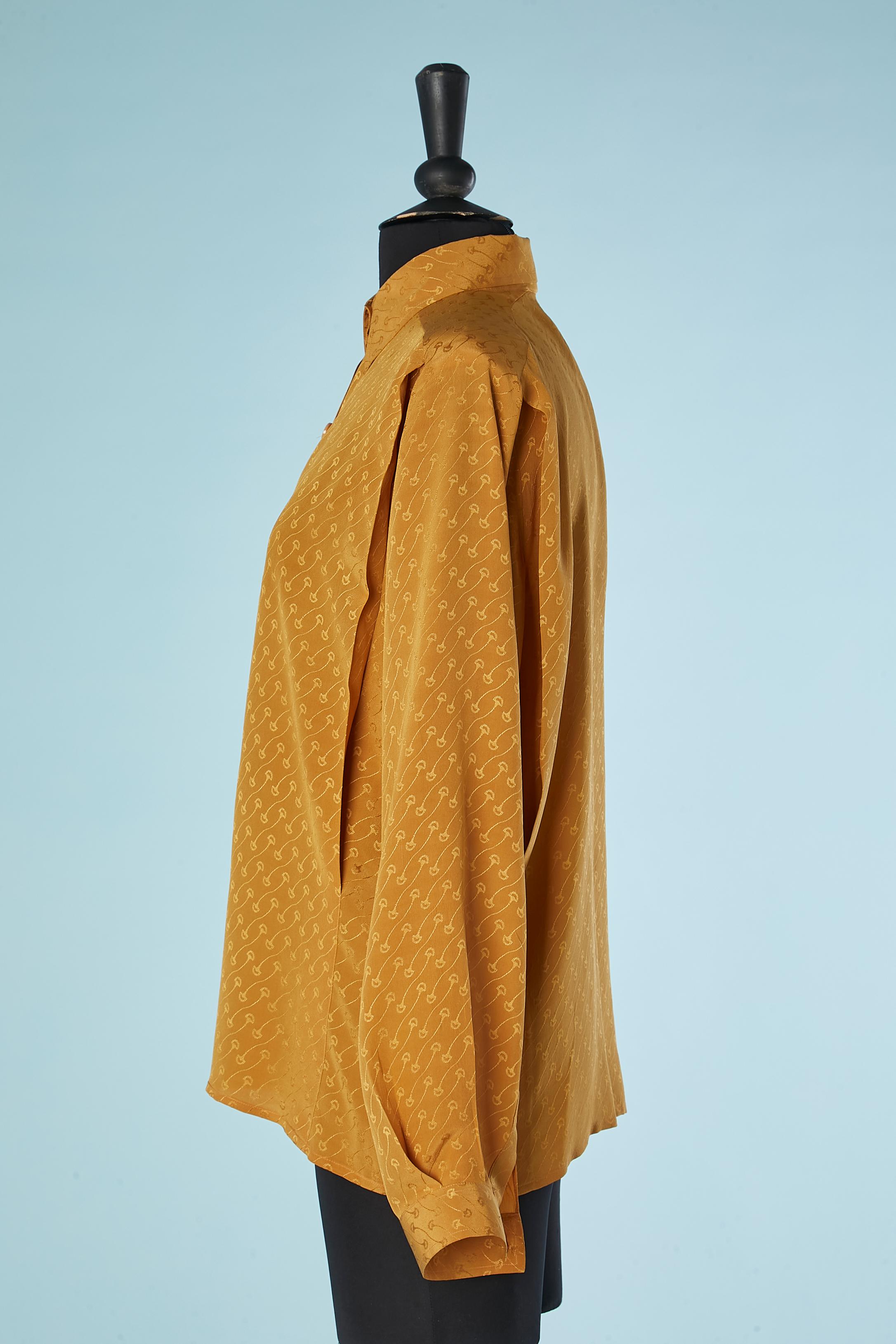 Brown Mustard silk jacquard shirt G.Gucci Circa 1970's 