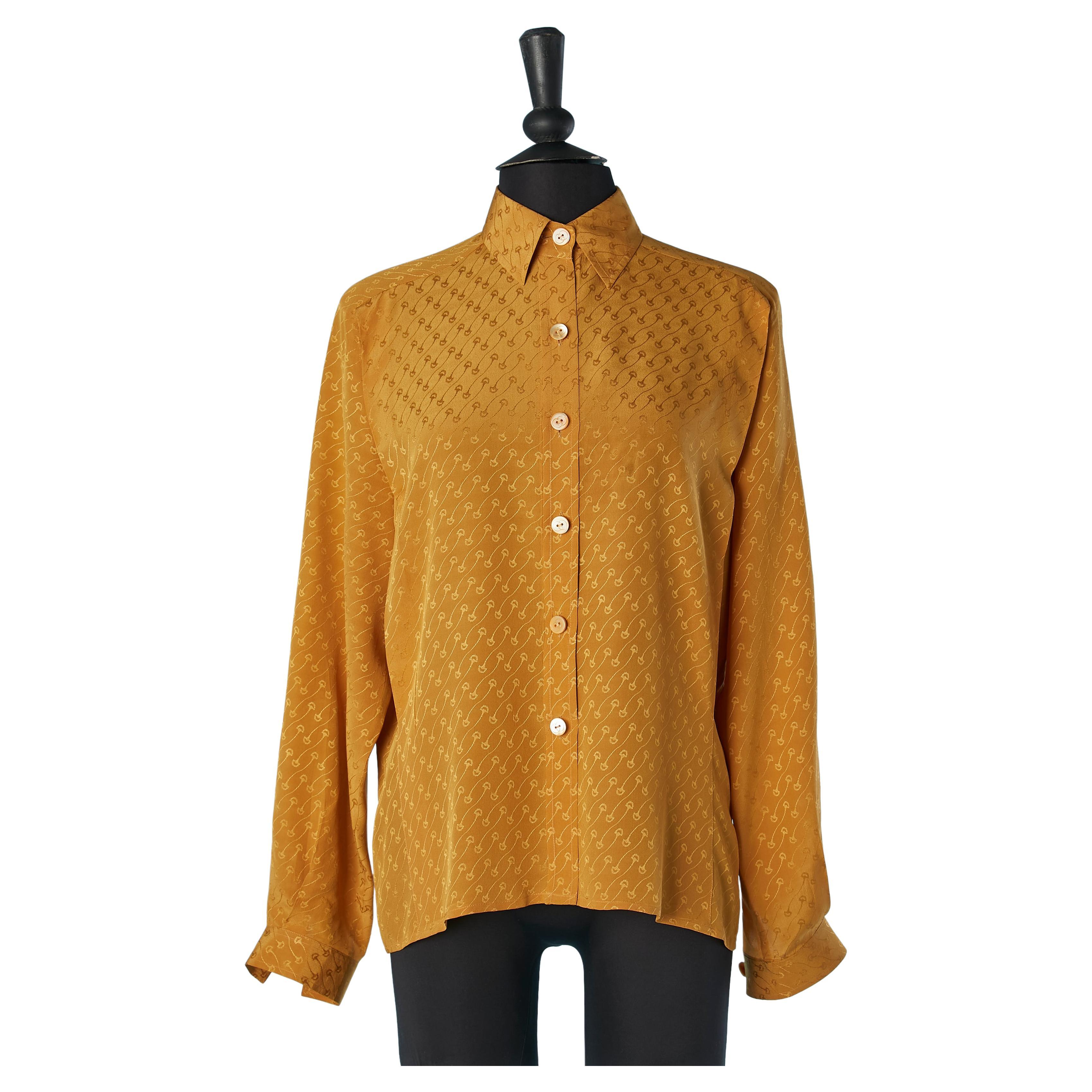 Mustard silk jacquard shirt G.Gucci Circa 1970's  For Sale