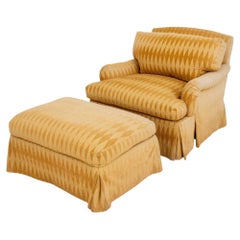 Mustard Upholstered Lounge Armchair and Ottoman