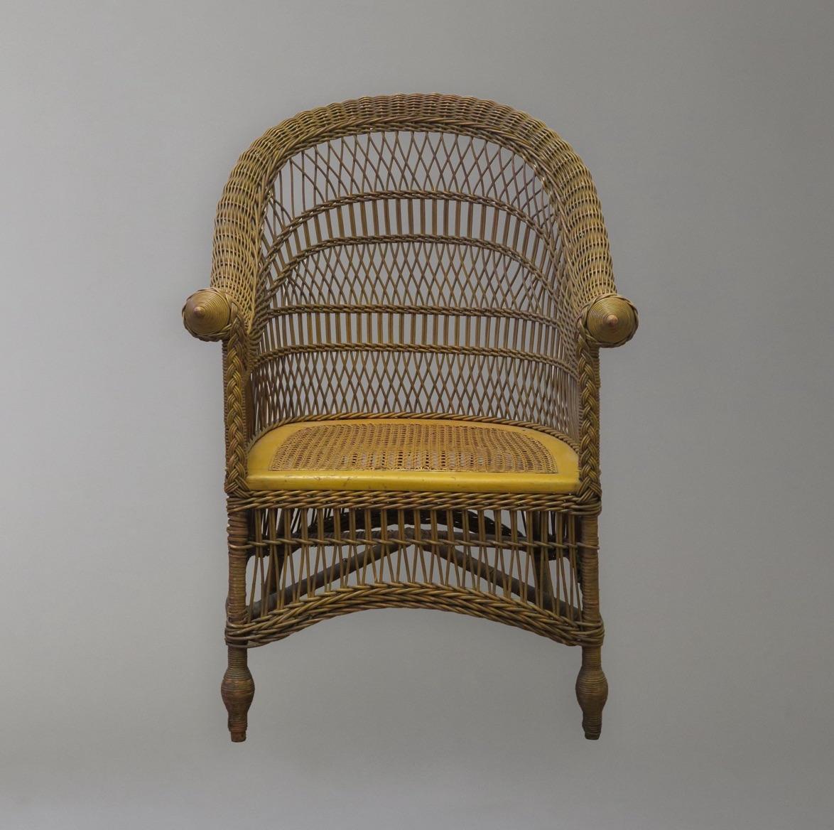 English Mustard Wicker Arts and Crafts Armchair, England For Sale