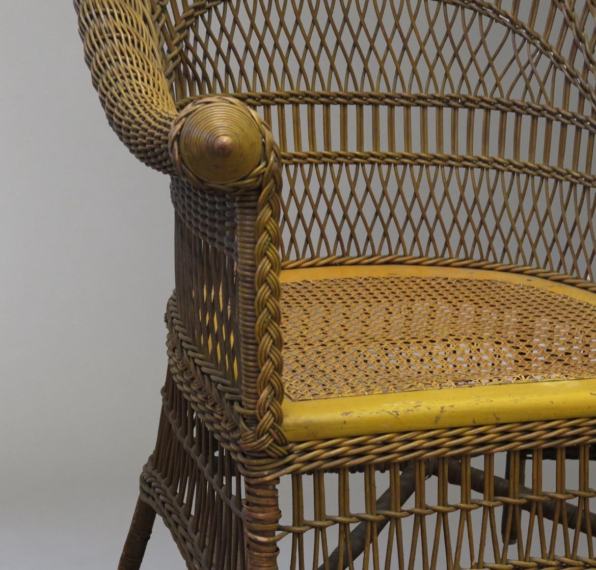 20th Century Mustard Wicker Arts and Crafts Armchair, England For Sale