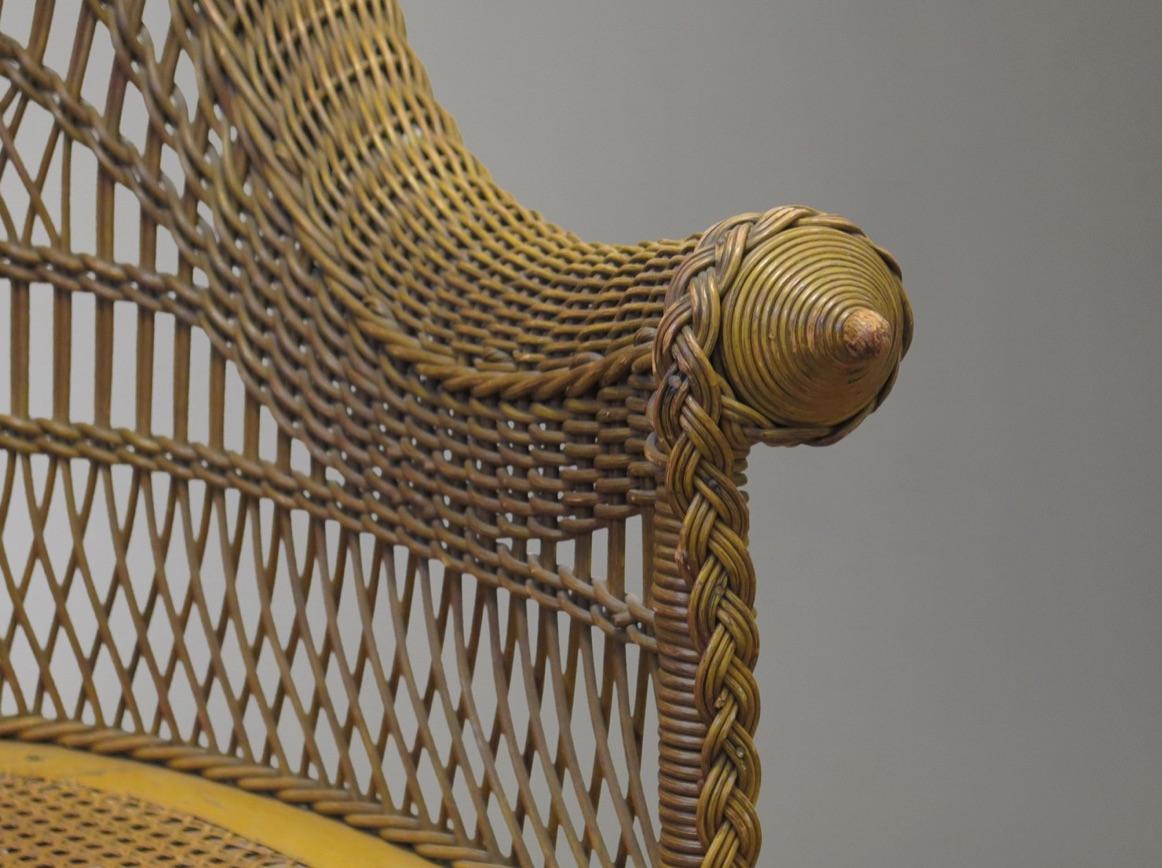 Mustard Wicker Arts and Crafts Armchair, England For Sale 1