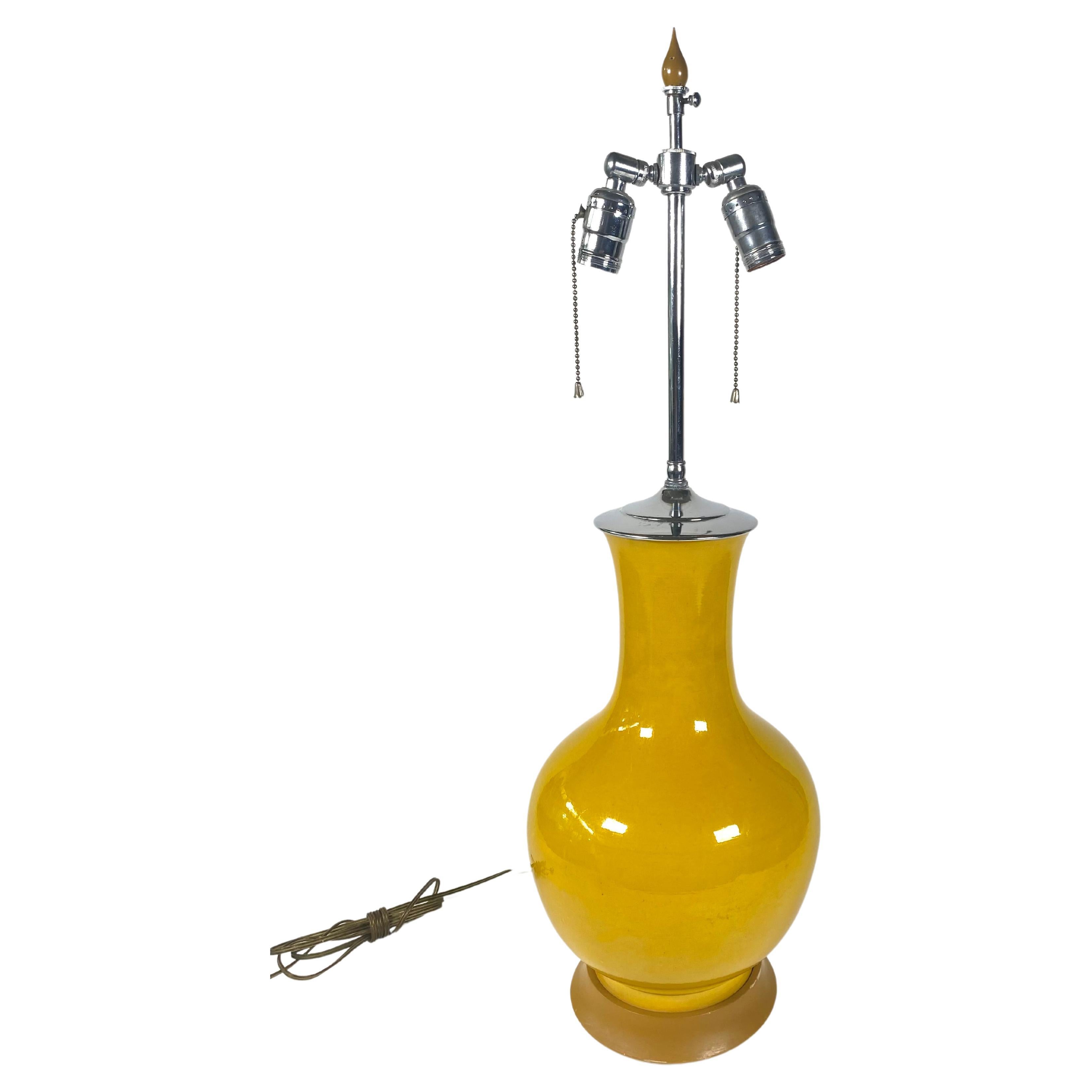 Mustard Yellow Ceramic 1950s Italian Table Lamp W Chromed Hardware For 