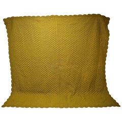  Mustard Yellow Cotton Quilt Antique French