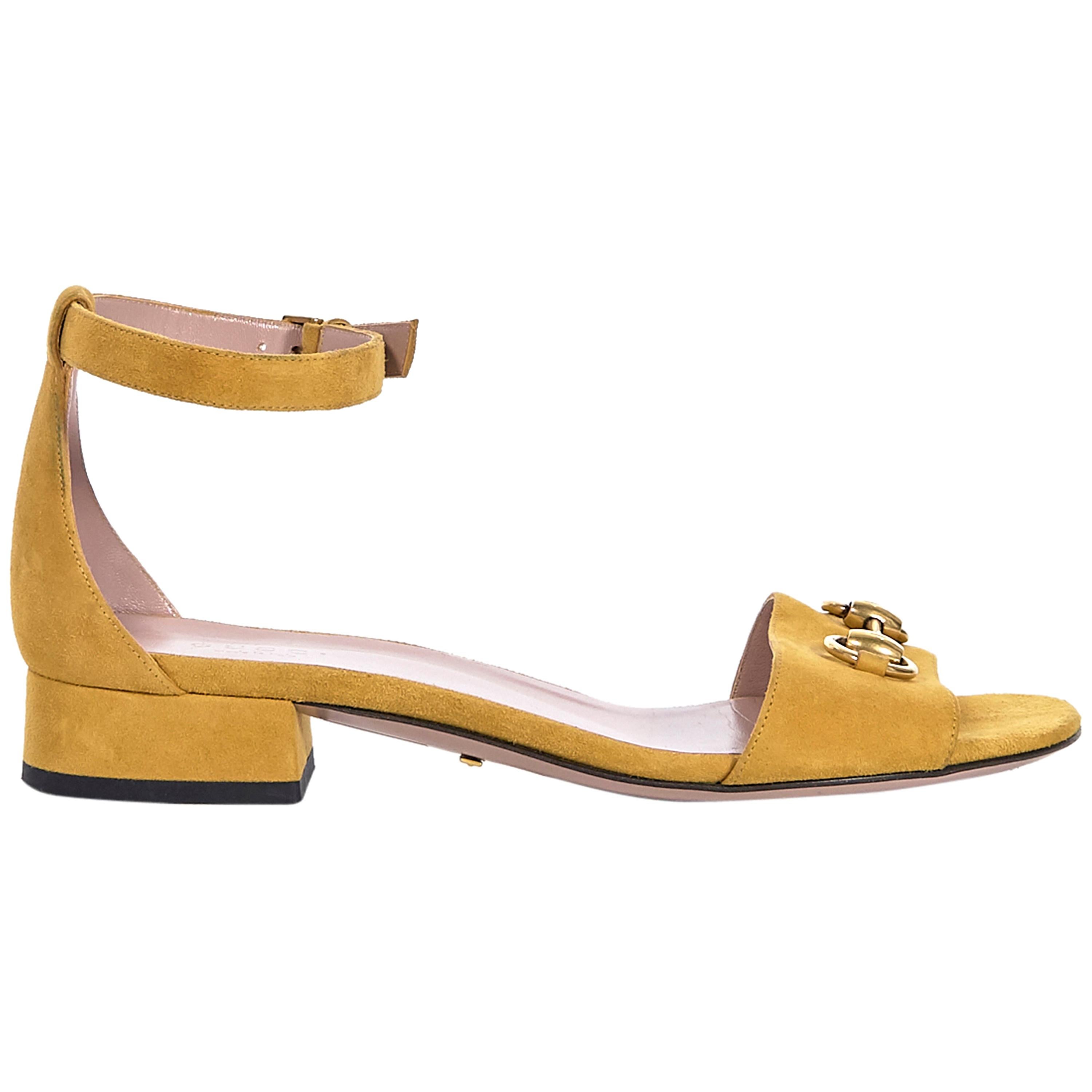 Gucci Mustard Yellow Suede Flat Sandals