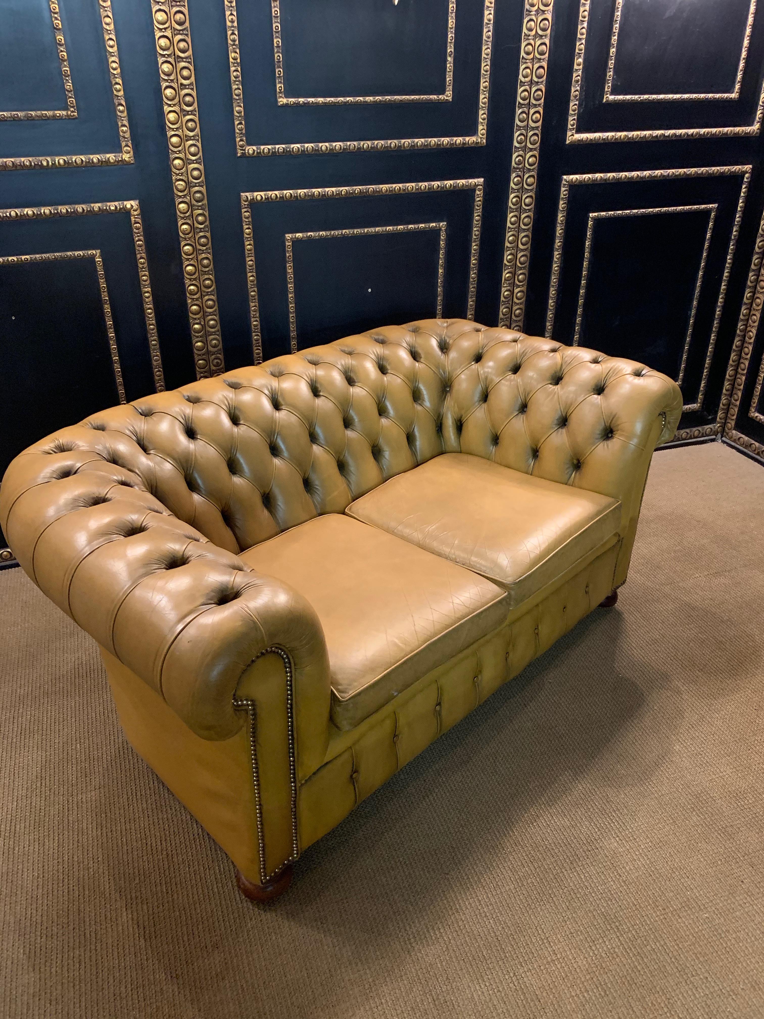 Mustard Yellow original Leather Chesterfield Club Suite set Armchair and Sofa 3