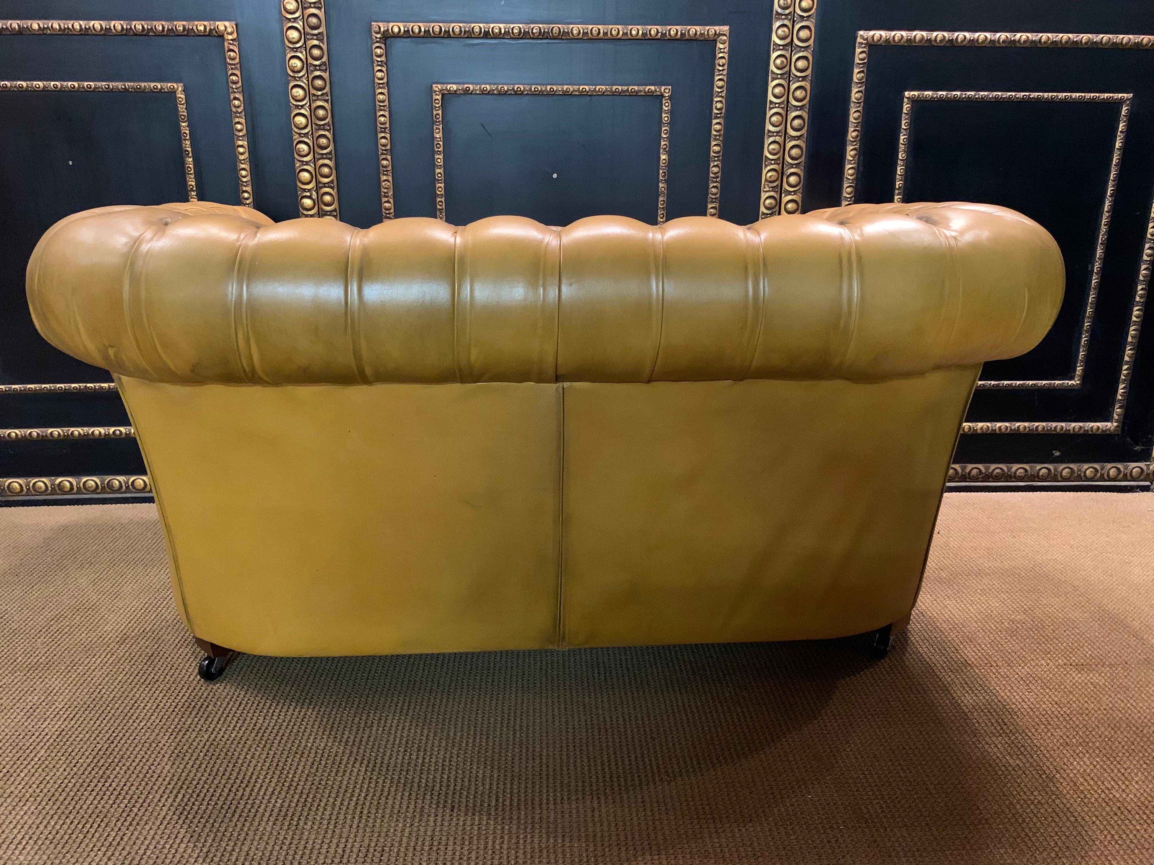 Mustard Yellow original Leather Chesterfield Club Suite set Armchair and Sofa 5