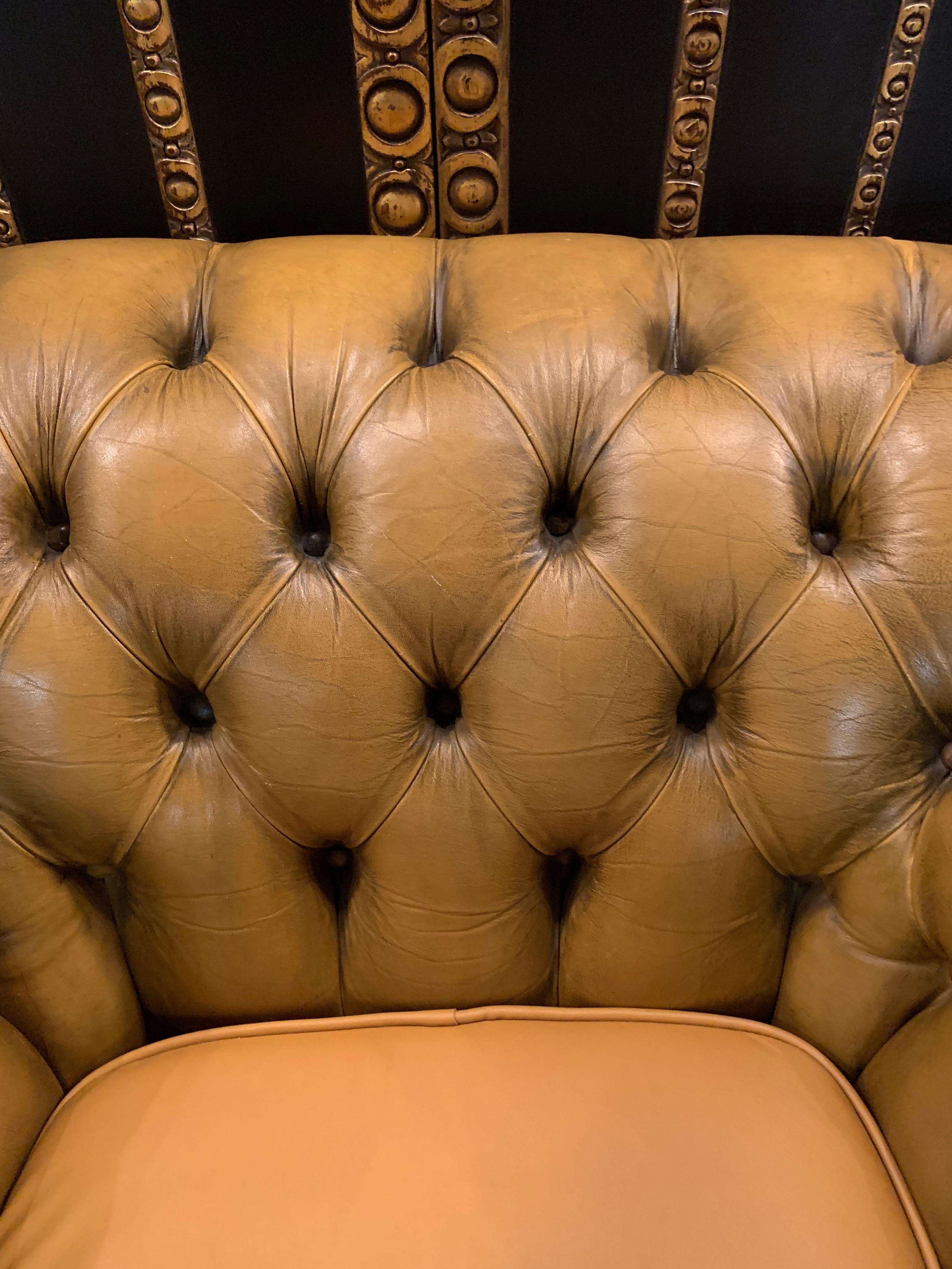 Mustard Yellow original Leather Chesterfield Club Suite set Armchair and Sofa 9