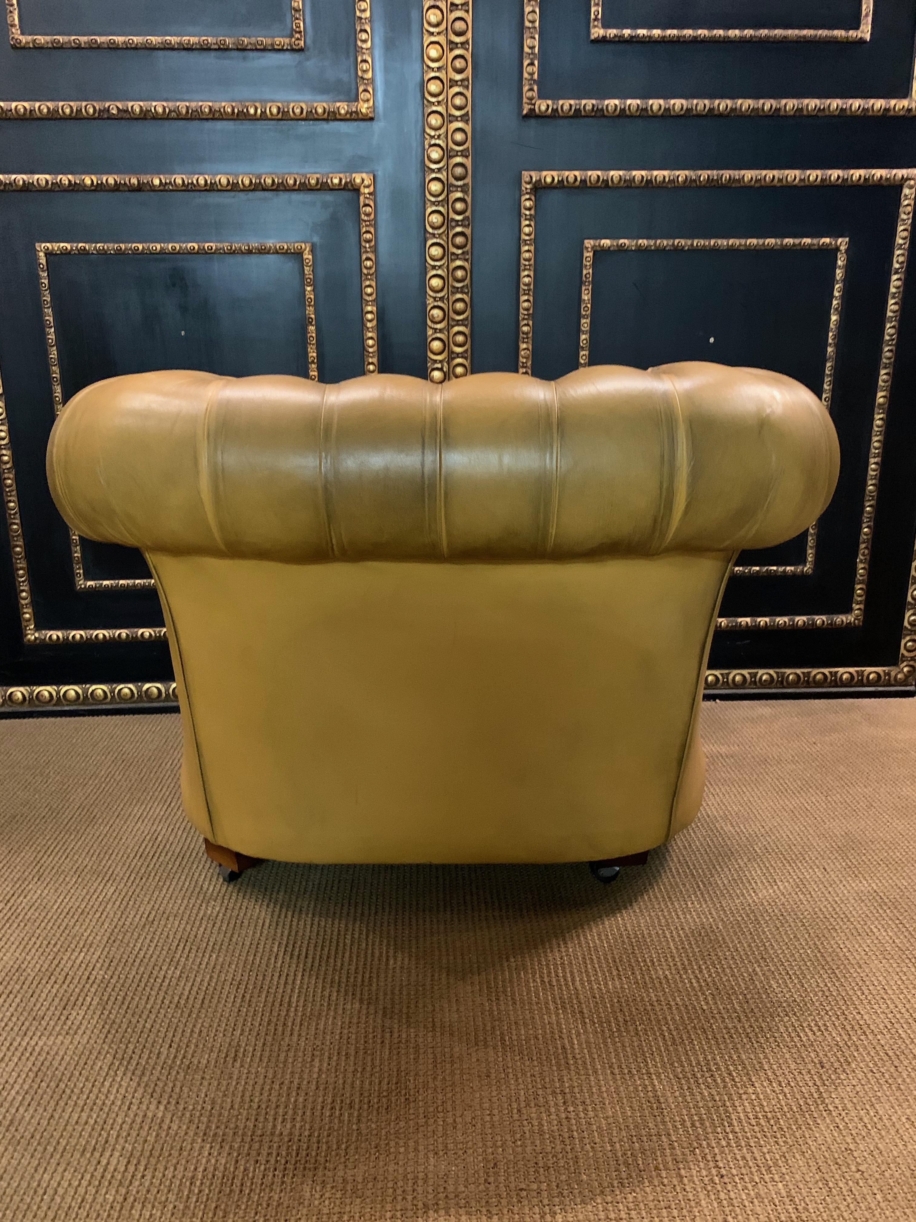 Mustard Yellow original Leather Chesterfield Club Suite set Armchair and Sofa 11