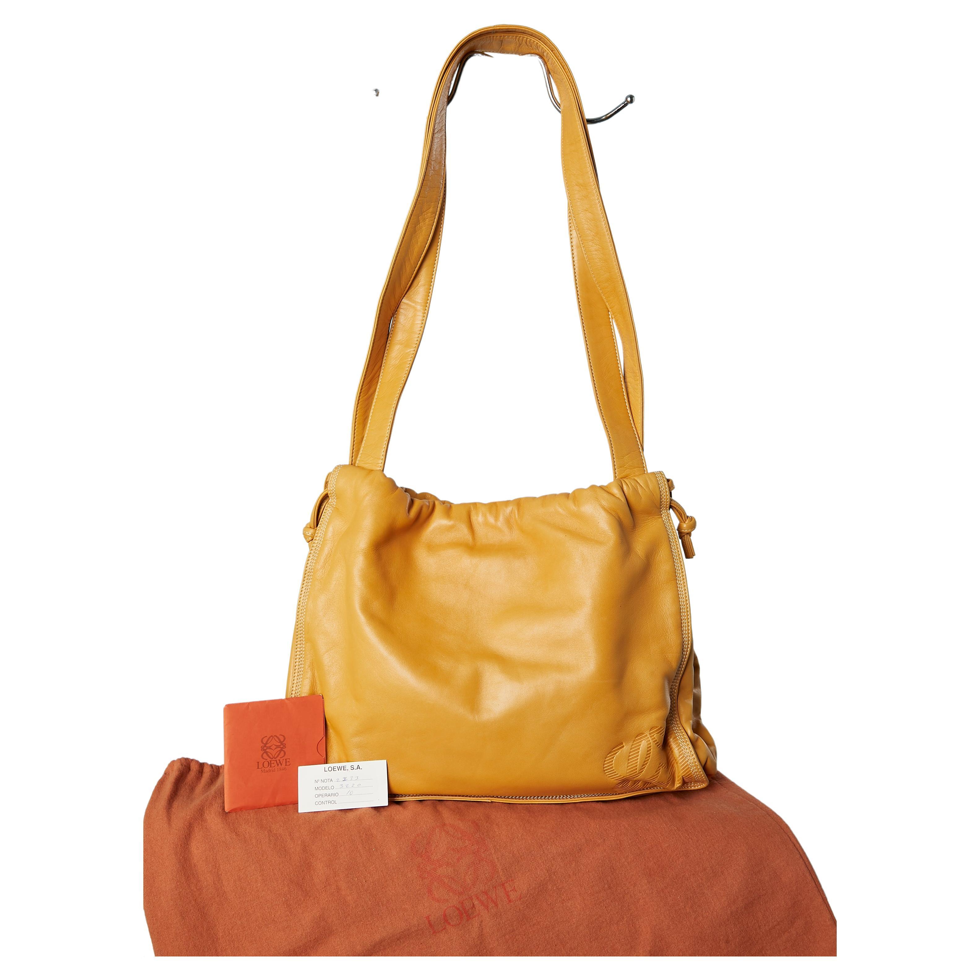 Mustard yellow leather drawstrings bag Loewe Numbered  For Sale