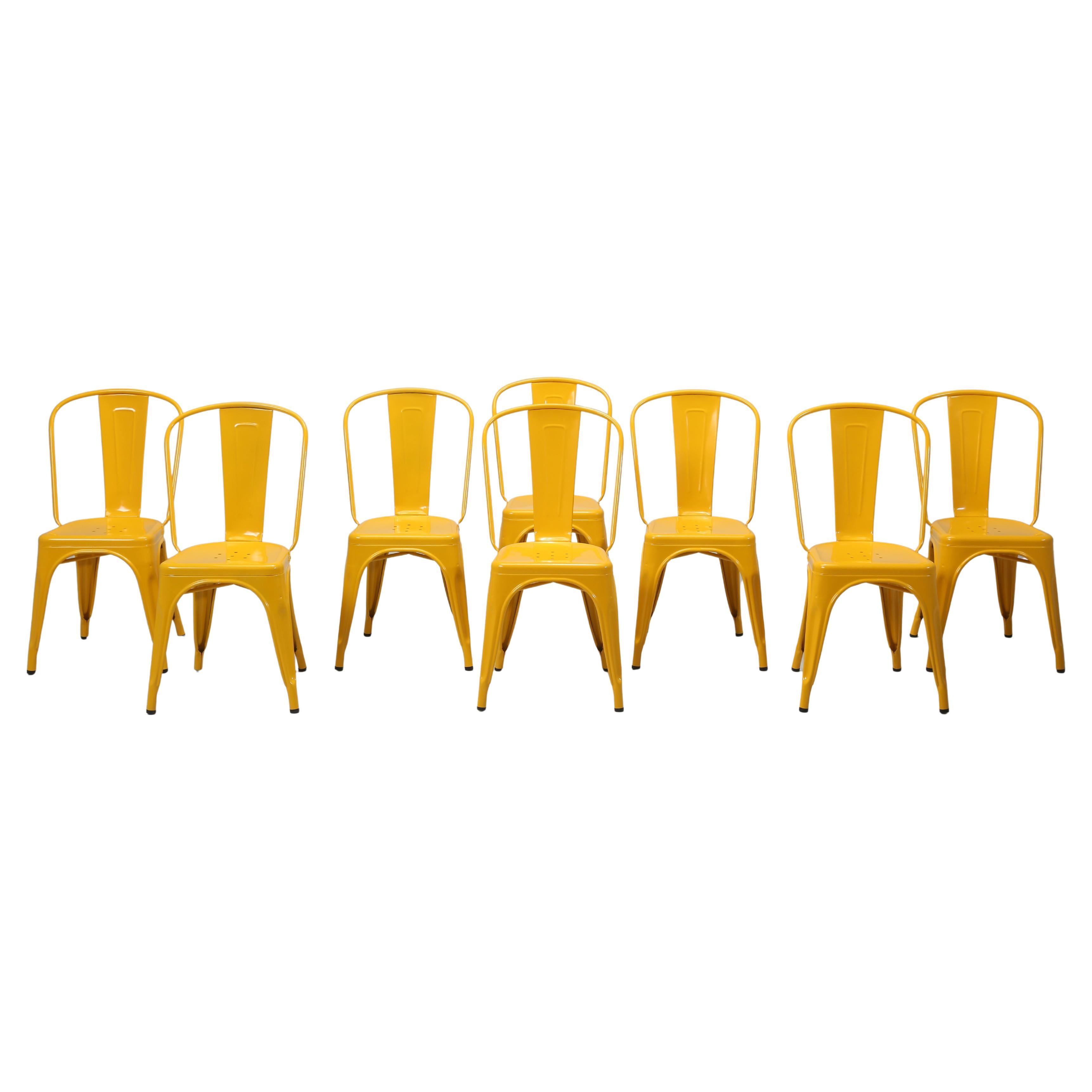 Sedie impilabili originali francesi Tolix giallo senape - Set di (8)