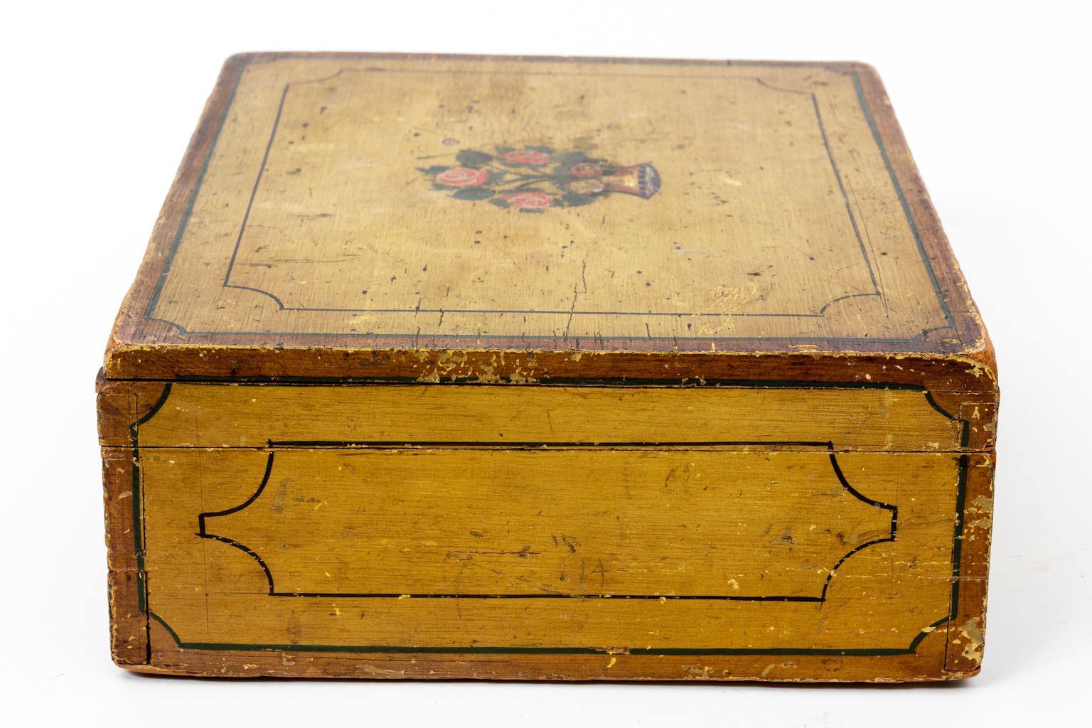 19th Century Mustard Yellow Painted American Trinket Box For Sale