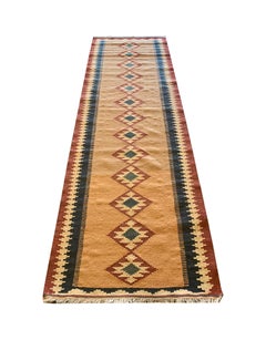 Mustard Yellow Runner Rug Oriental Gold Wool Kilim Rug